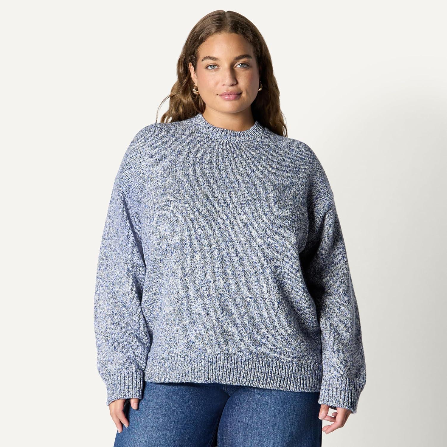 imageAmazon Essentials Womens OversizedFit MultiColor Heavyweight Crewneck SweaterBright Blue Marl