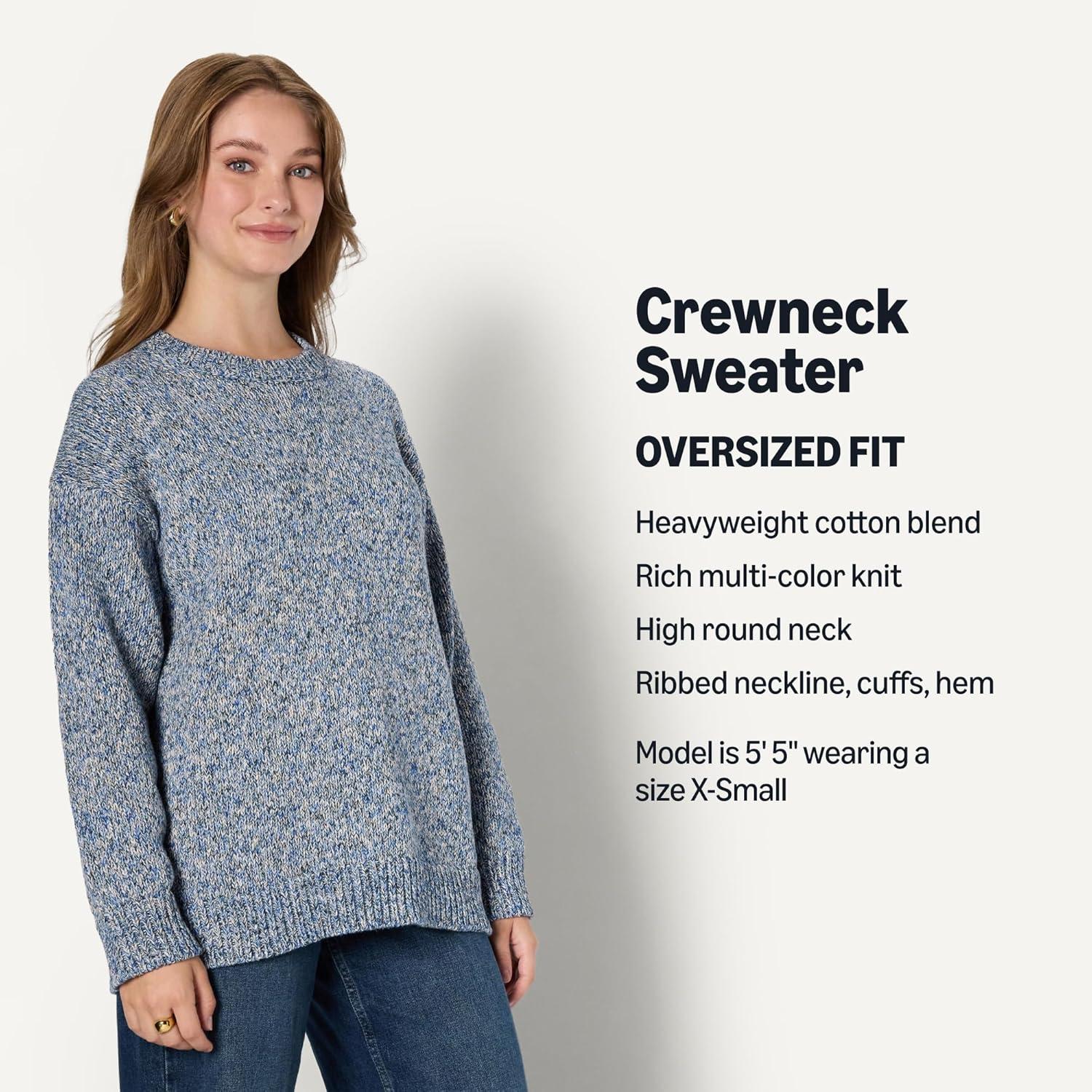 imageAmazon Essentials Womens OversizedFit MultiColor Heavyweight Crewneck SweaterBright Blue Marl