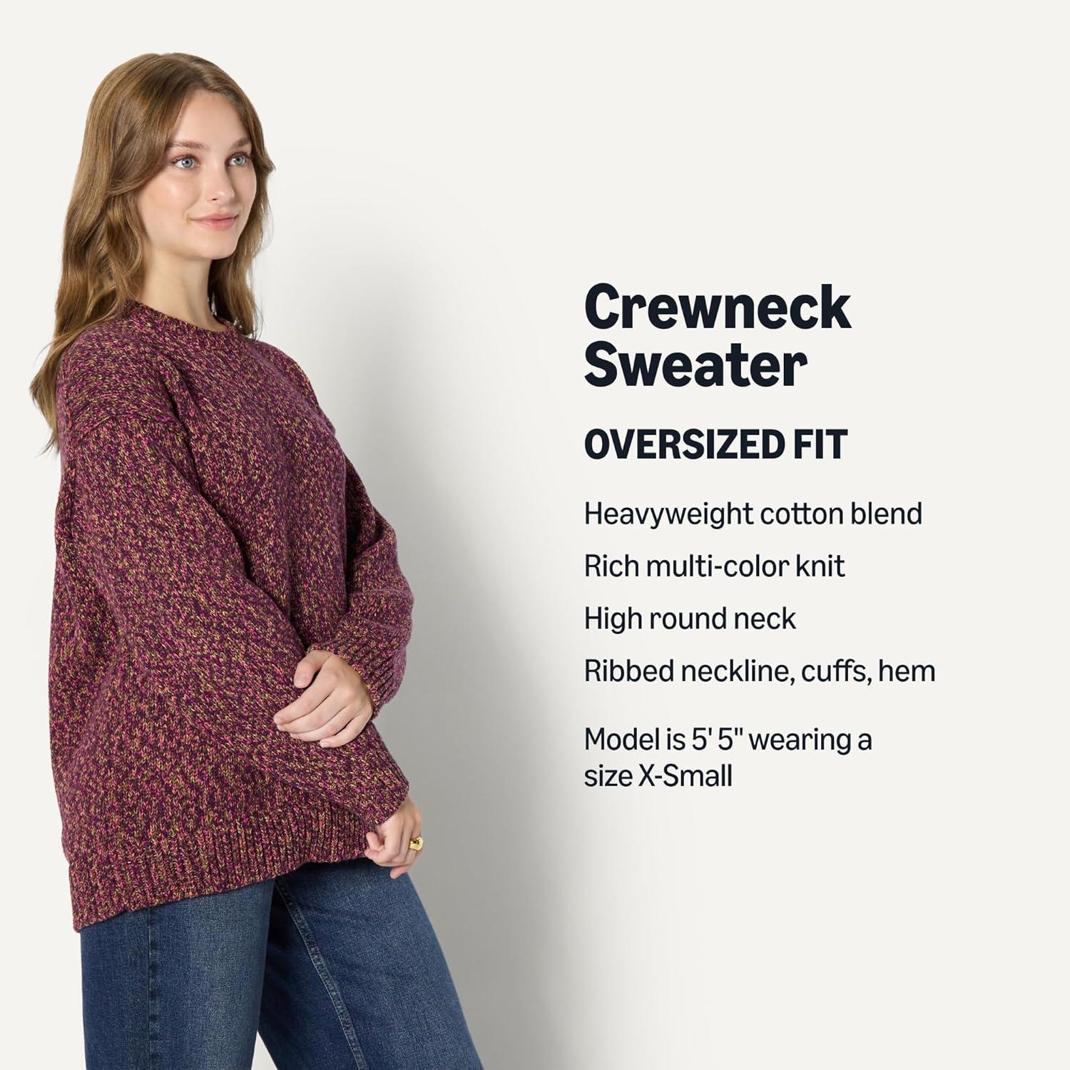 imageAmazon Essentials Womens OversizedFit MultiColor Heavyweight Crewneck SweaterBurgundy Marl