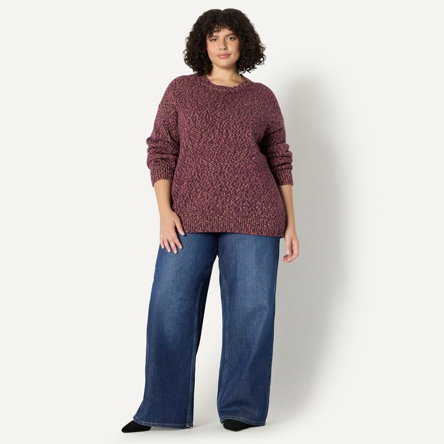 imageAmazon Essentials Womens OversizedFit MultiColor Heavyweight Crewneck SweaterBurgundy Marl