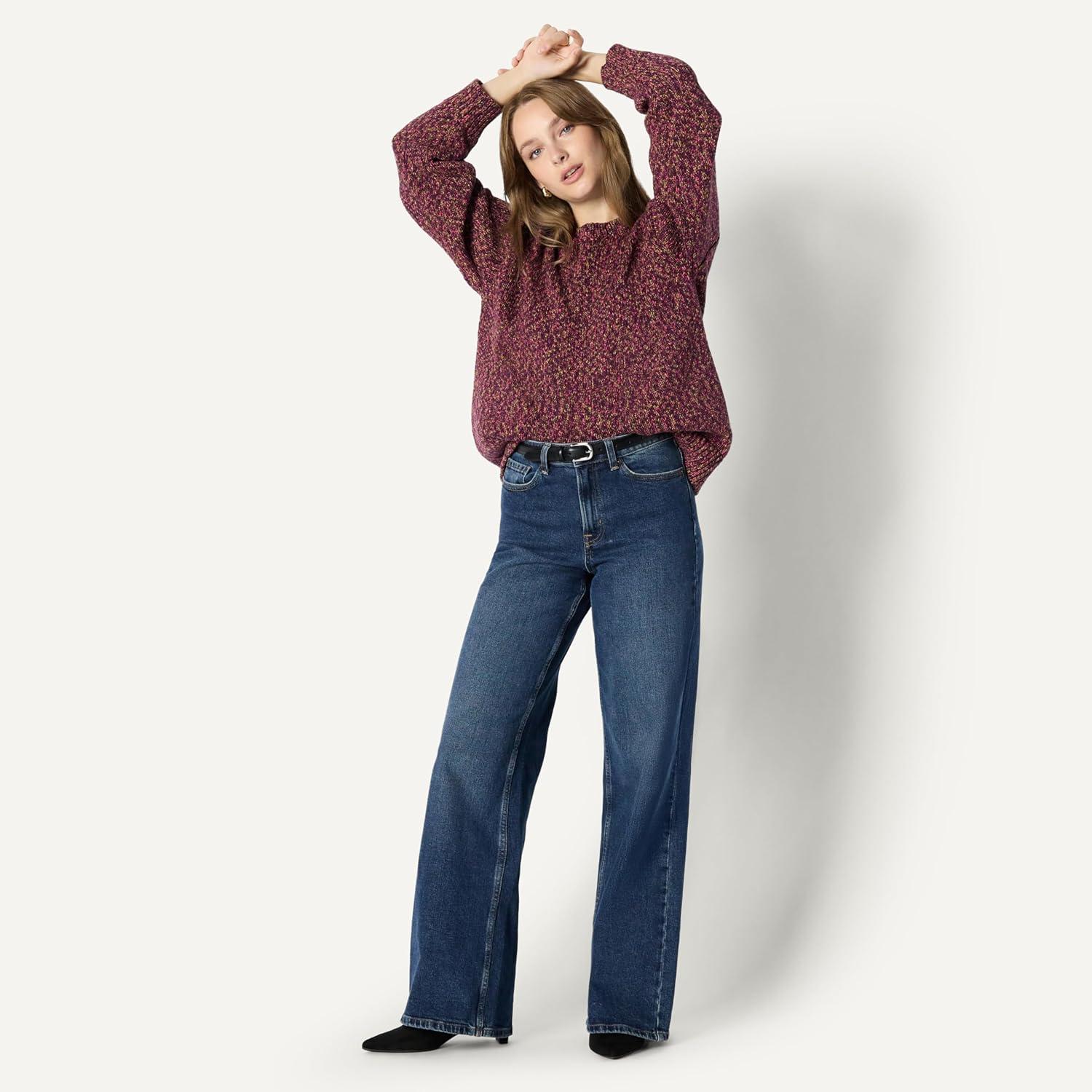 imageAmazon Essentials Womens OversizedFit MultiColor Heavyweight Crewneck SweaterBurgundy Marl