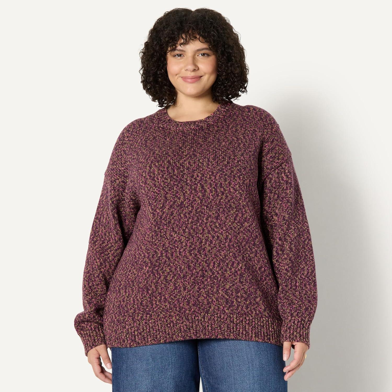 imageAmazon Essentials Womens OversizedFit MultiColor Heavyweight Crewneck SweaterBurgundy Marl