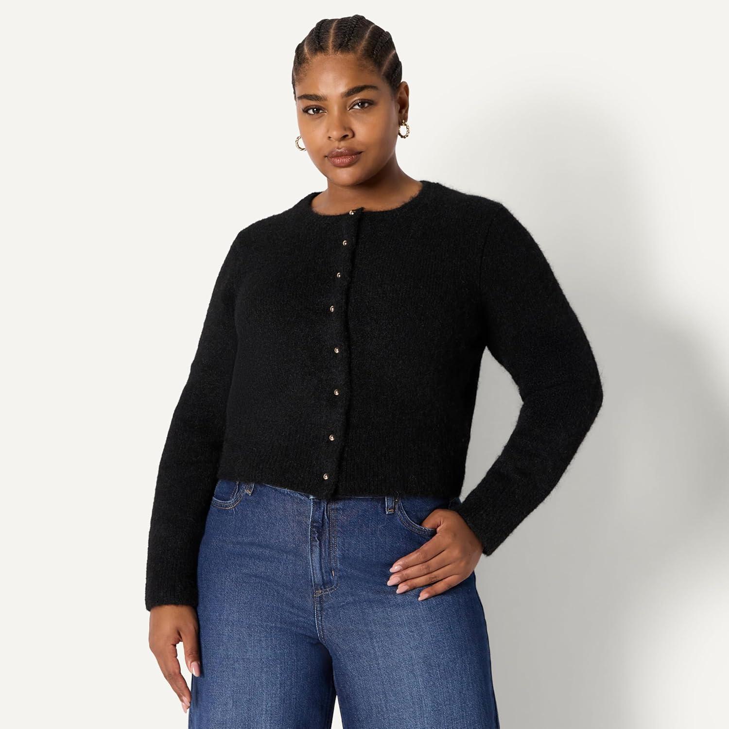 imageAmazon Essentials Womens RegularFit Faux Mohair ButtonDown CardiganBlack