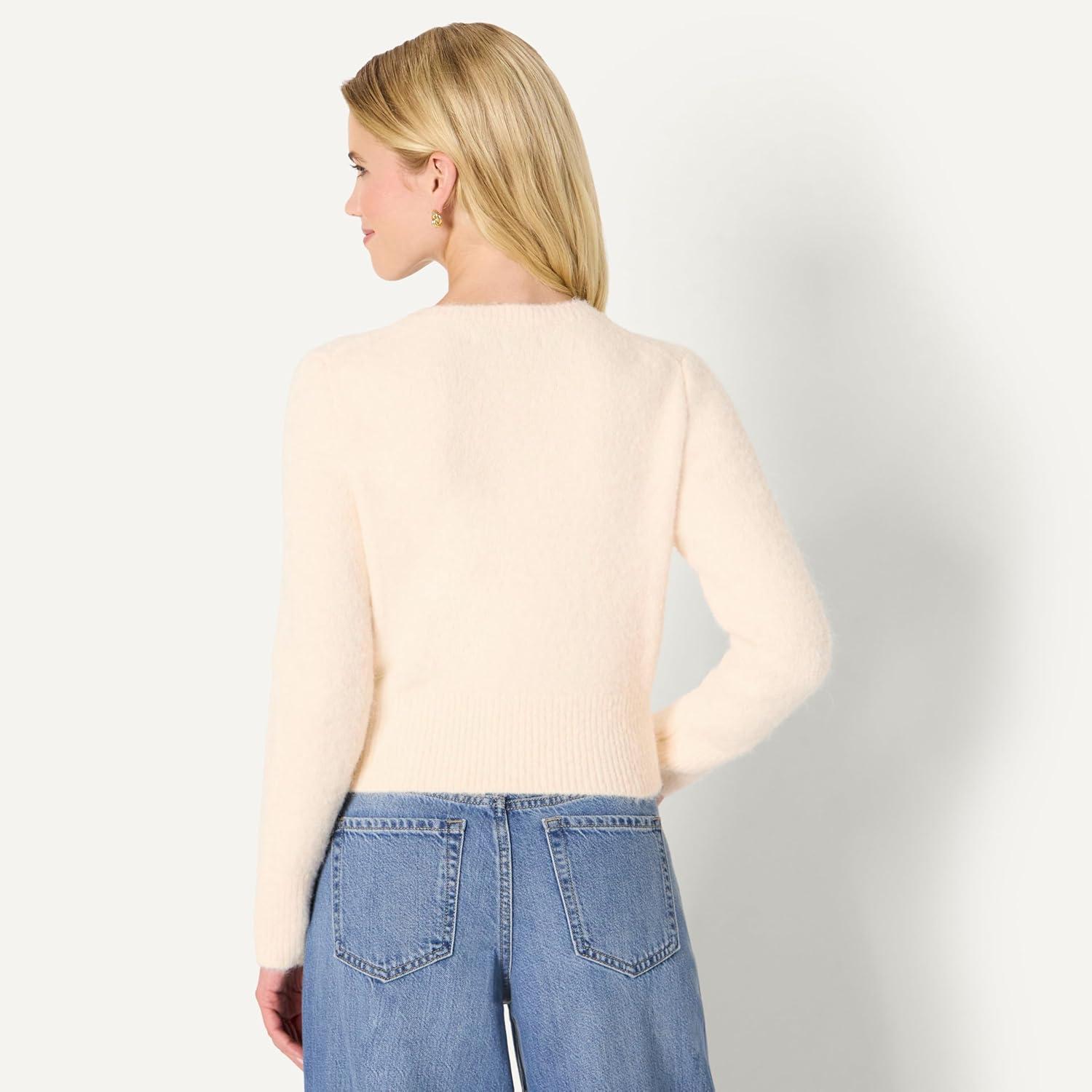 imageAmazon Essentials Womens RegularFit Faux Mohair ButtonDown CardiganCream