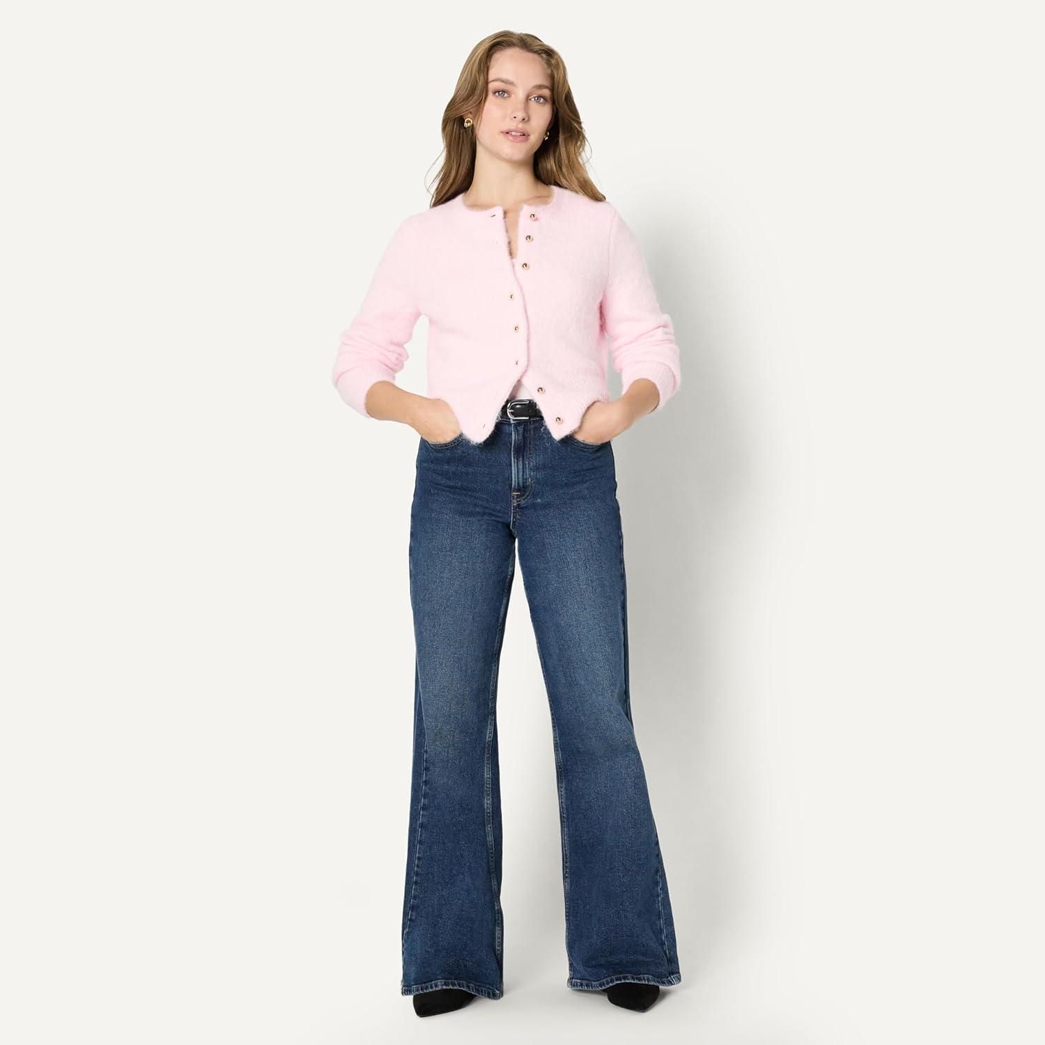 imageAmazon Essentials Womens RegularFit Faux Mohair ButtonDown CardiganPastel Lilac