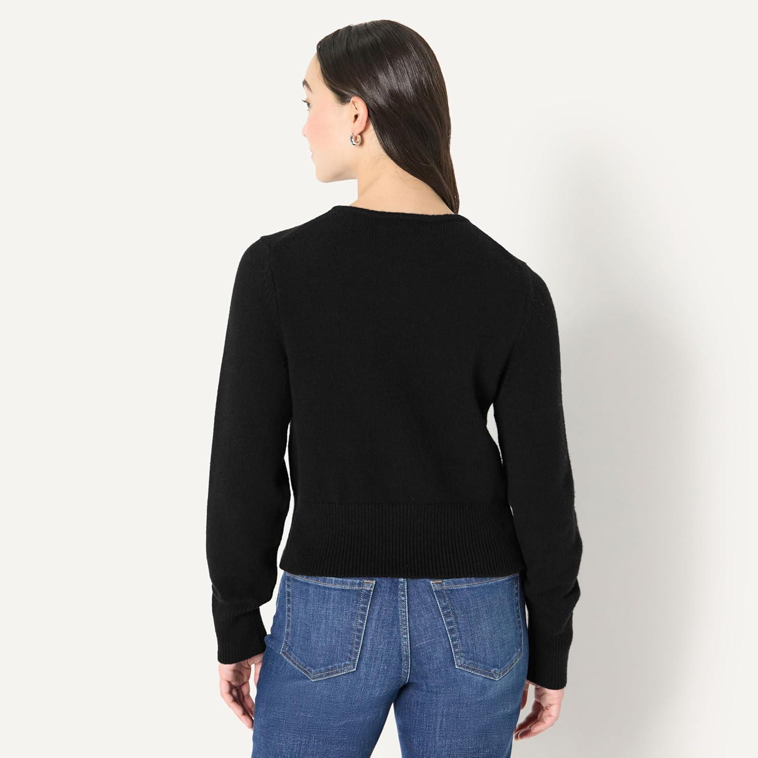 imageAmazon Essentials Womens RegularFit LongSleeve Tie Front Cardigan with BowsBlack