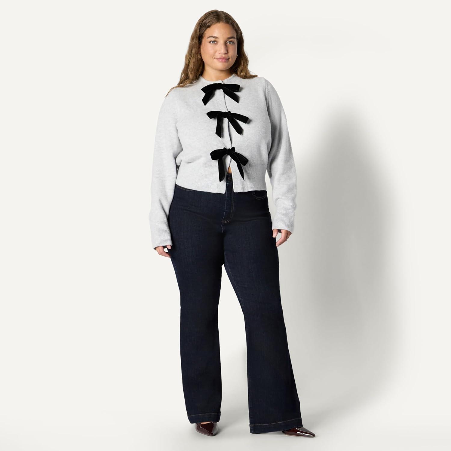 imageAmazon Essentials Womens RegularFit LongSleeve Tie Front Cardigan with BowsLight Grey Heather