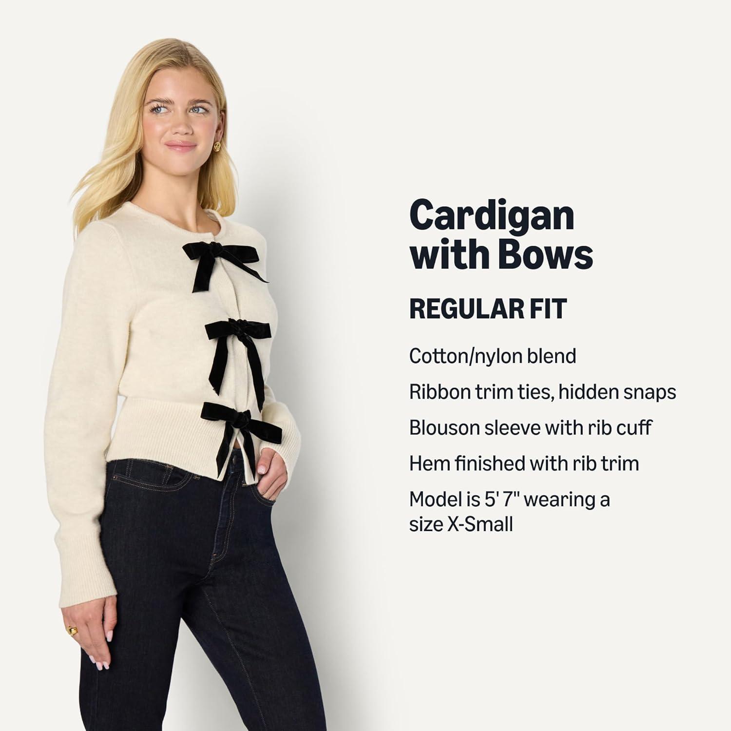 imageAmazon Essentials Womens RegularFit LongSleeve Tie Front Cardigan with BowsOatmeal Heather