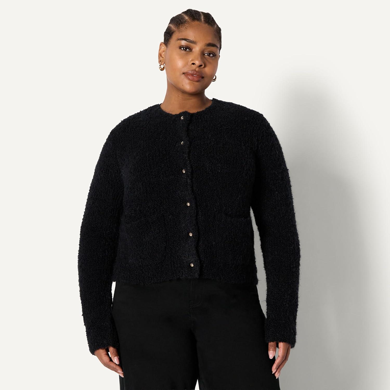 imageAmazon Essentials Womens RegularFit Wool Blend Boucle ButtonDown JacketBlack