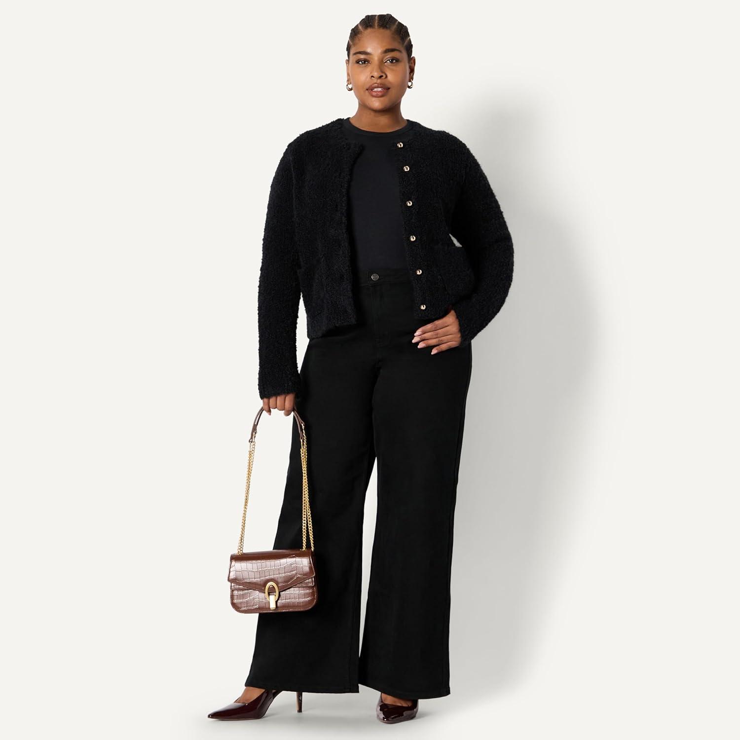 imageAmazon Essentials Womens RegularFit Wool Blend Boucle ButtonDown JacketBlack