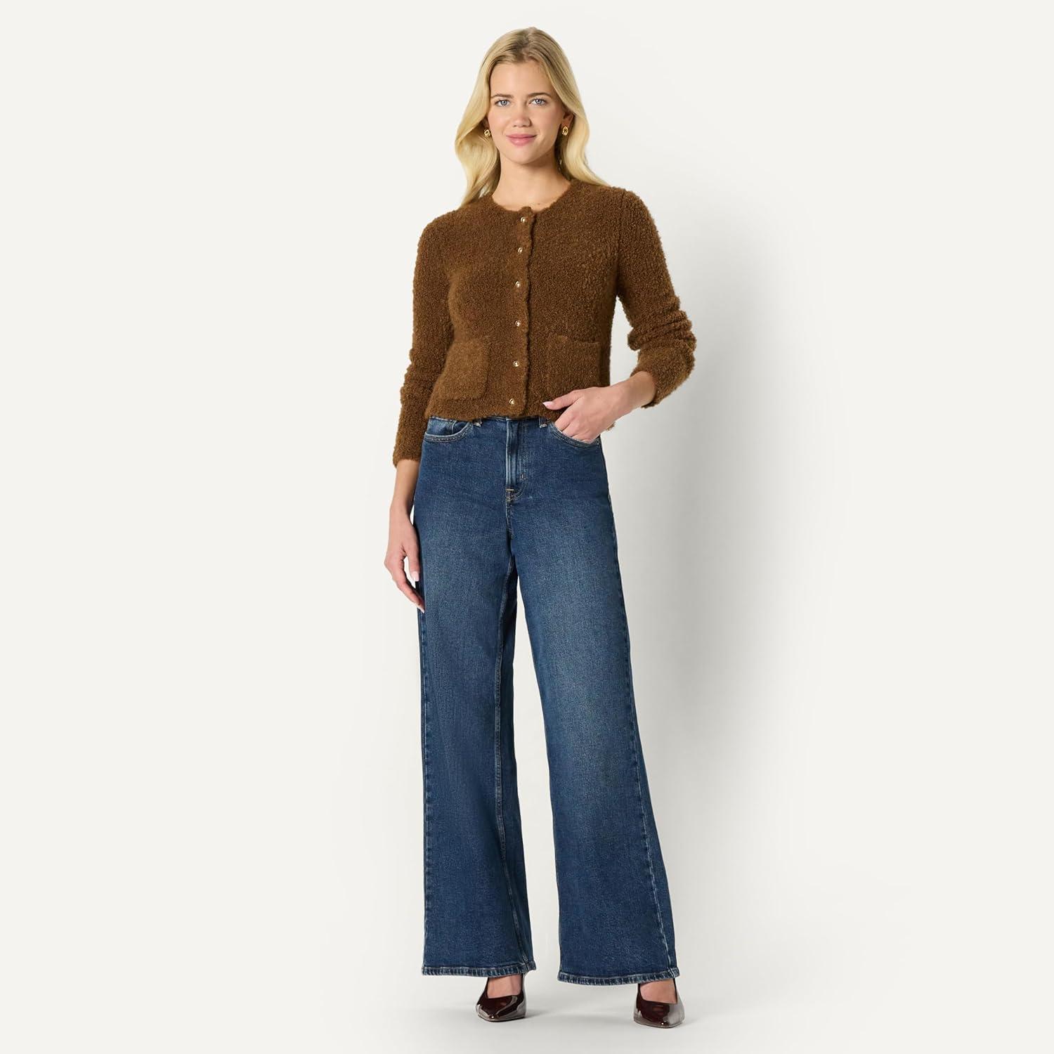 imageAmazon Essentials Womens RegularFit Wool Blend Boucle ButtonDown JacketBrown