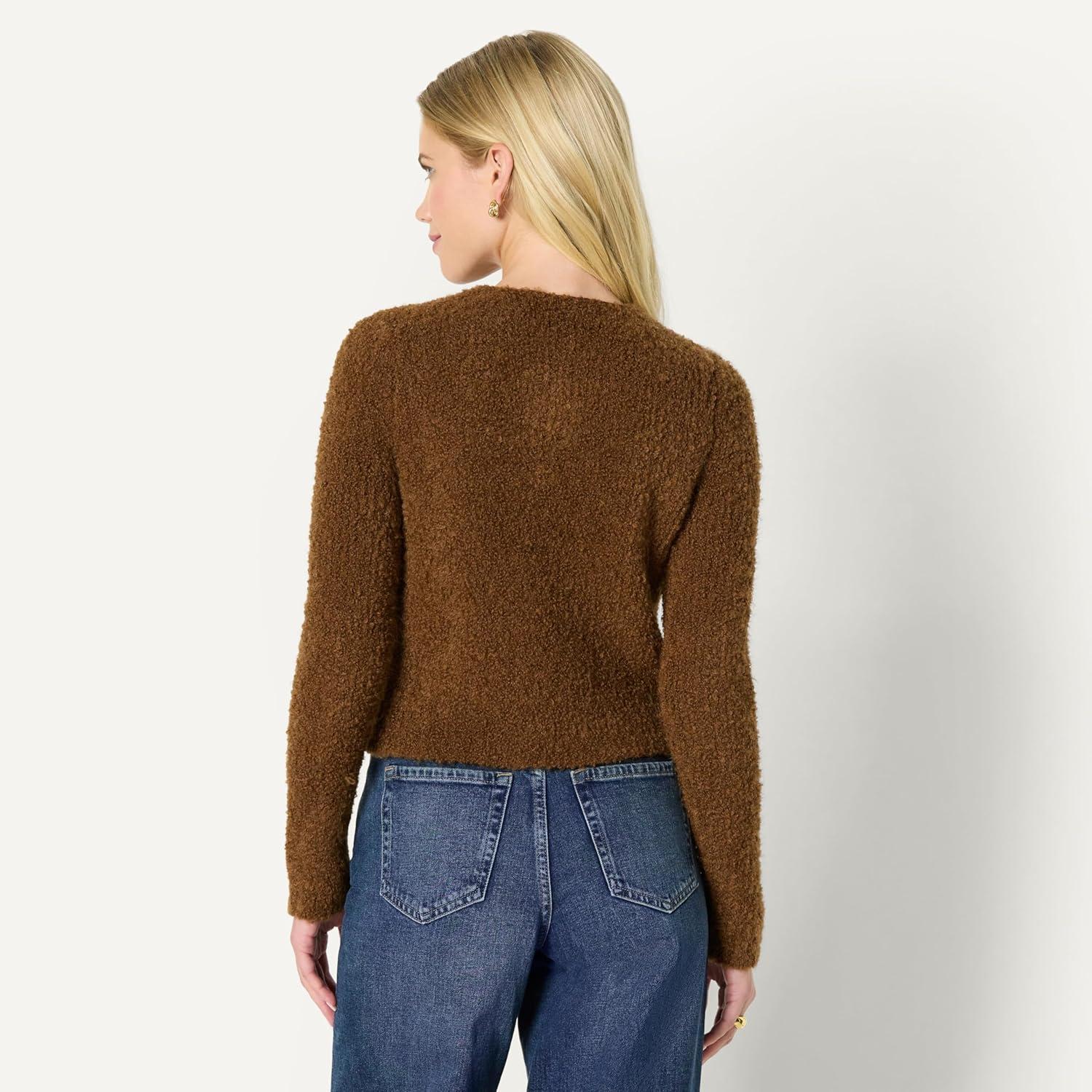 imageAmazon Essentials Womens RegularFit Wool Blend Boucle ButtonDown JacketBrown