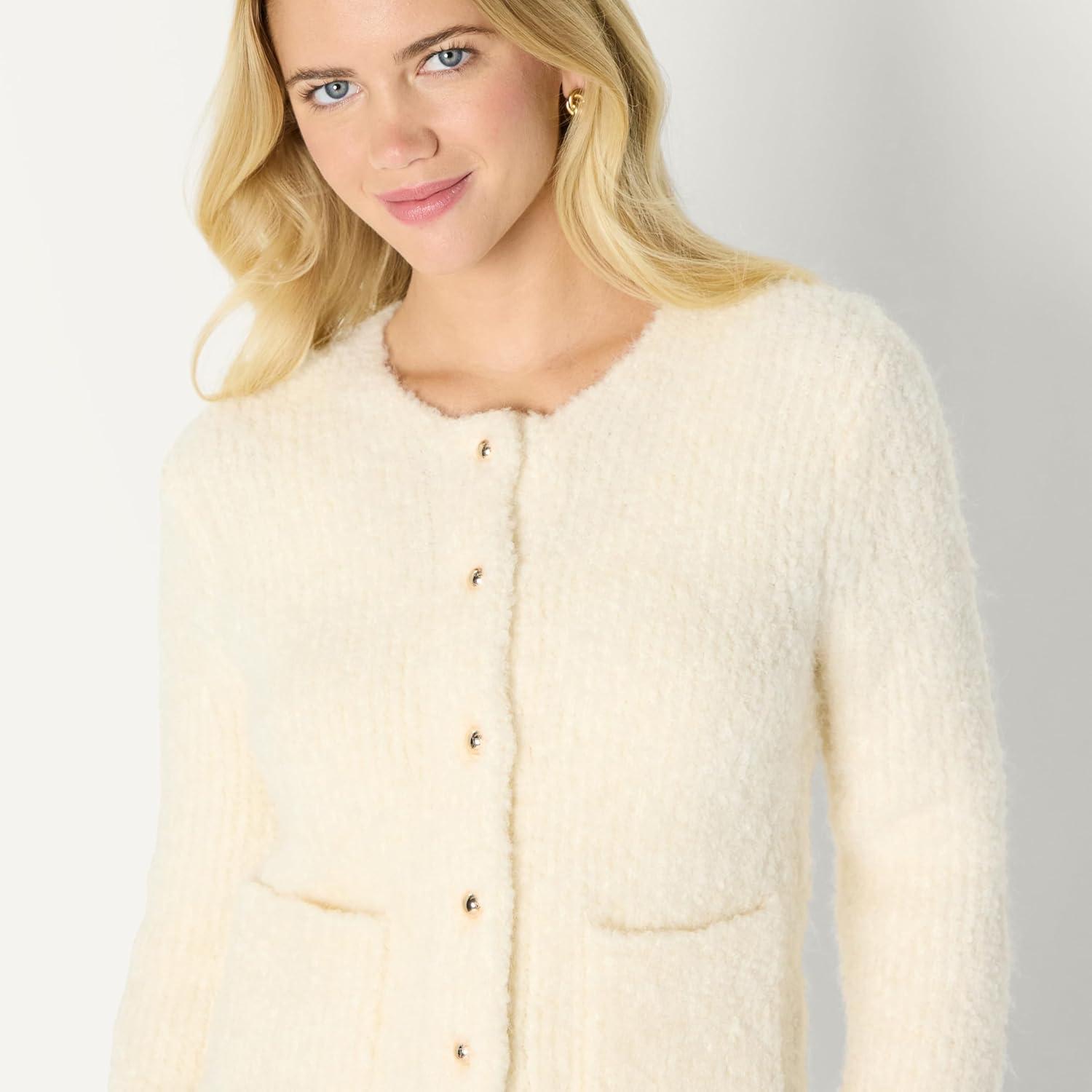 imageAmazon Essentials Womens RegularFit Wool Blend Boucle ButtonDown JacketCream