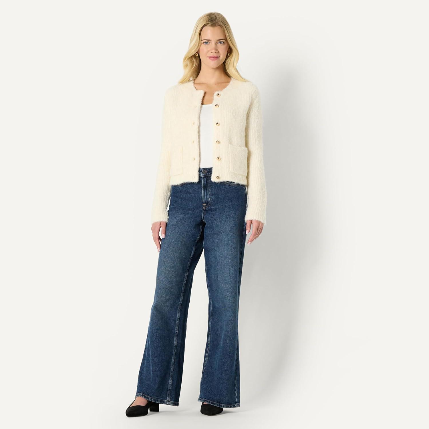 imageAmazon Essentials Womens RegularFit Wool Blend Boucle ButtonDown JacketCream