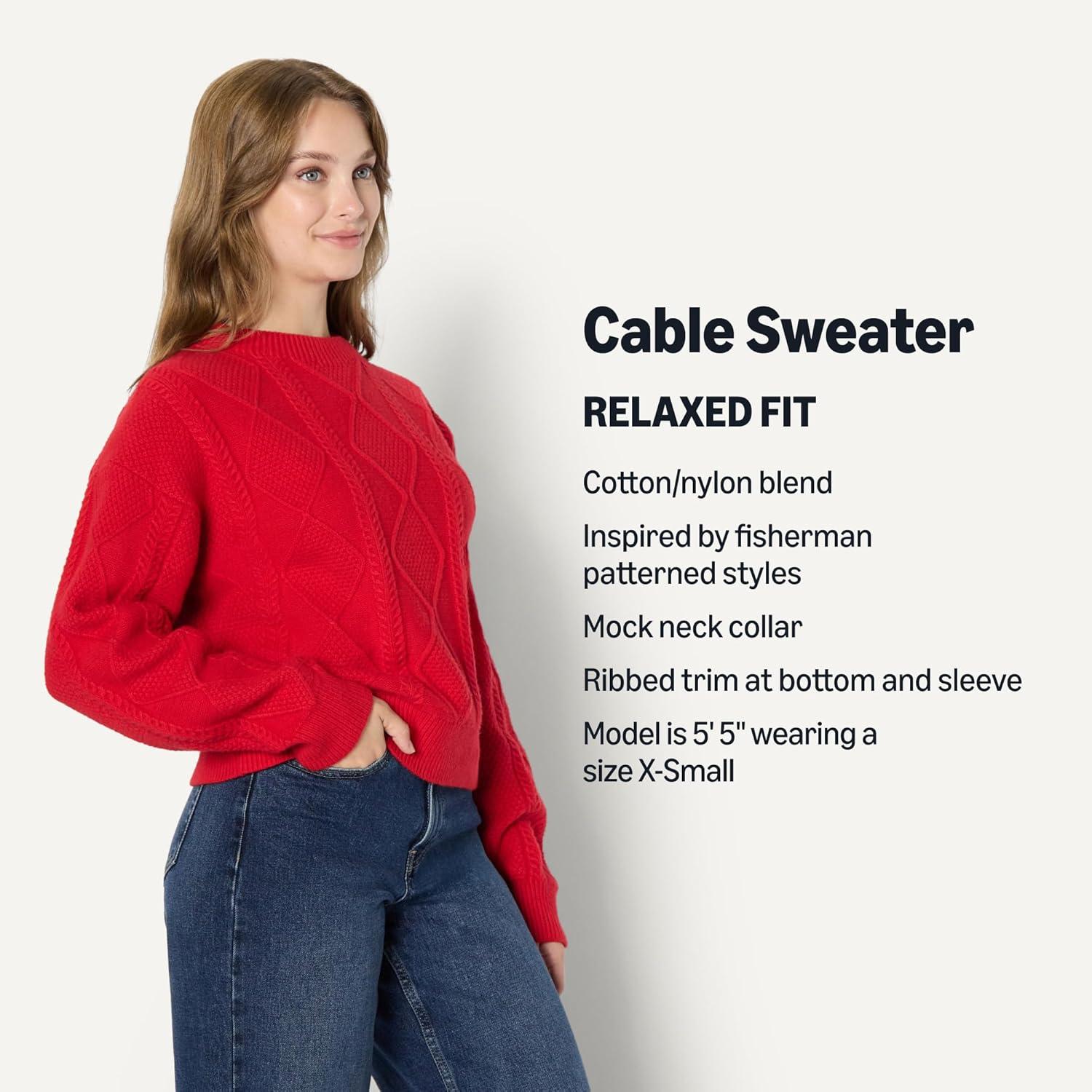 imageAmazon Essentials Womens RelaxedFit Cable Crewneck SweaterRed