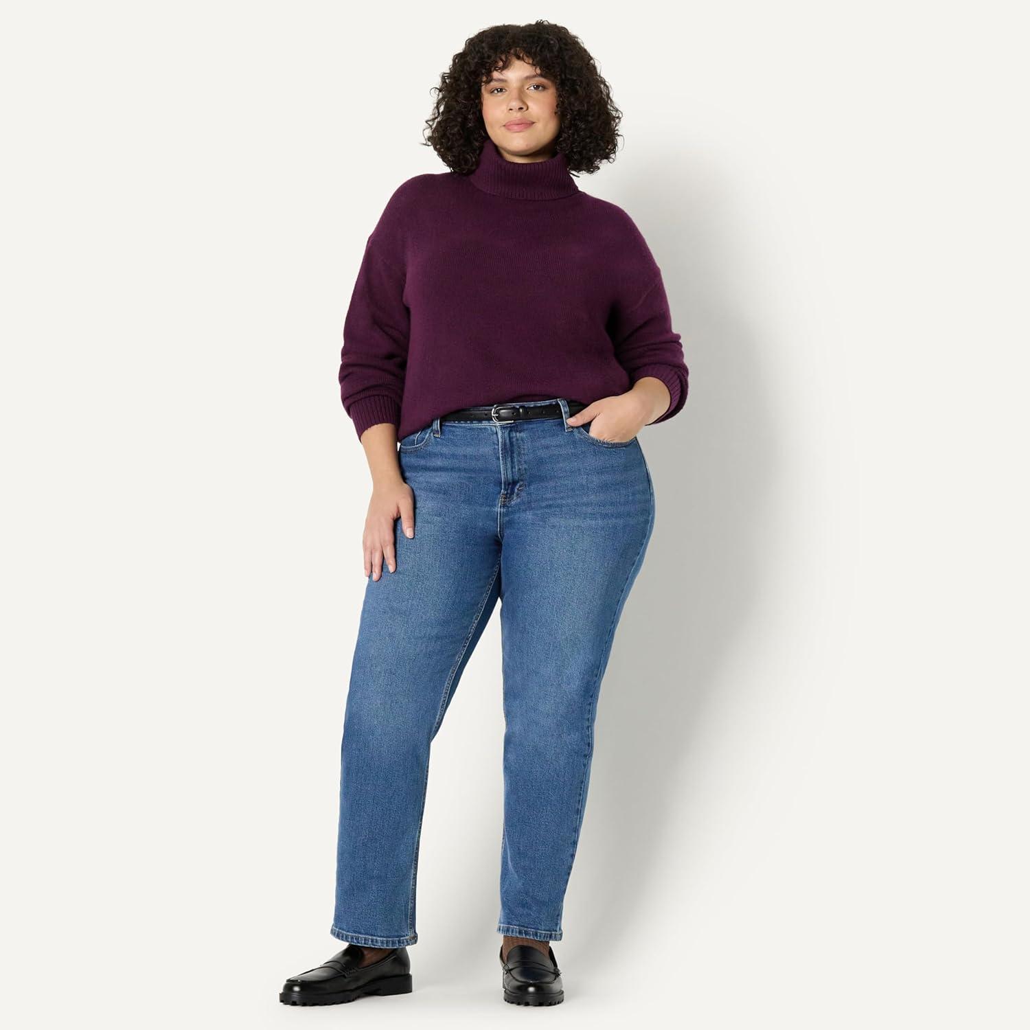 imageAmazon Essentials Womens RelaxedFit Cotton Blend Turtleneck Pullover SweaterBurgundy