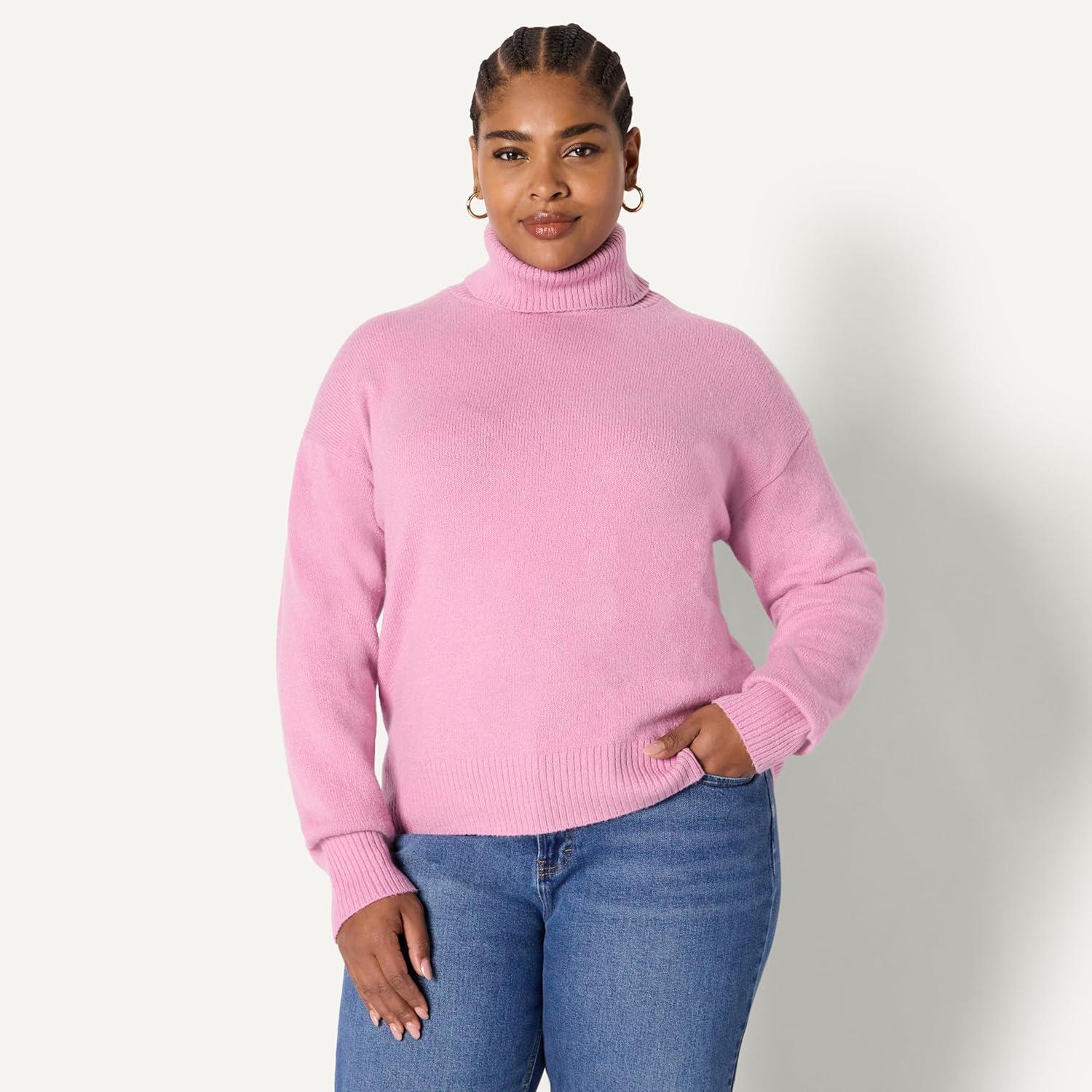 imageAmazon Essentials Womens RelaxedFit Cotton Blend Turtleneck Pullover SweaterMauve
