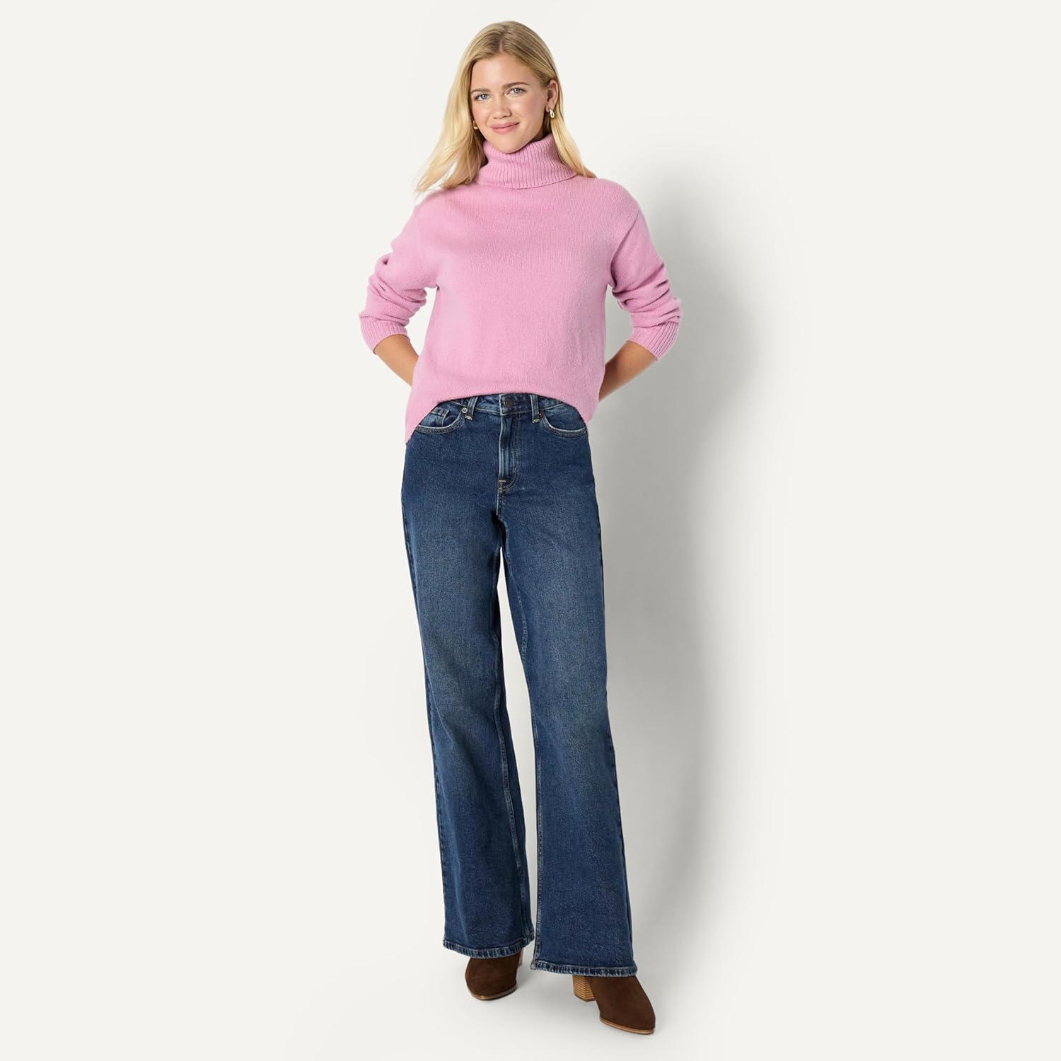 imageAmazon Essentials Womens RelaxedFit Cotton Blend Turtleneck Pullover SweaterMauve