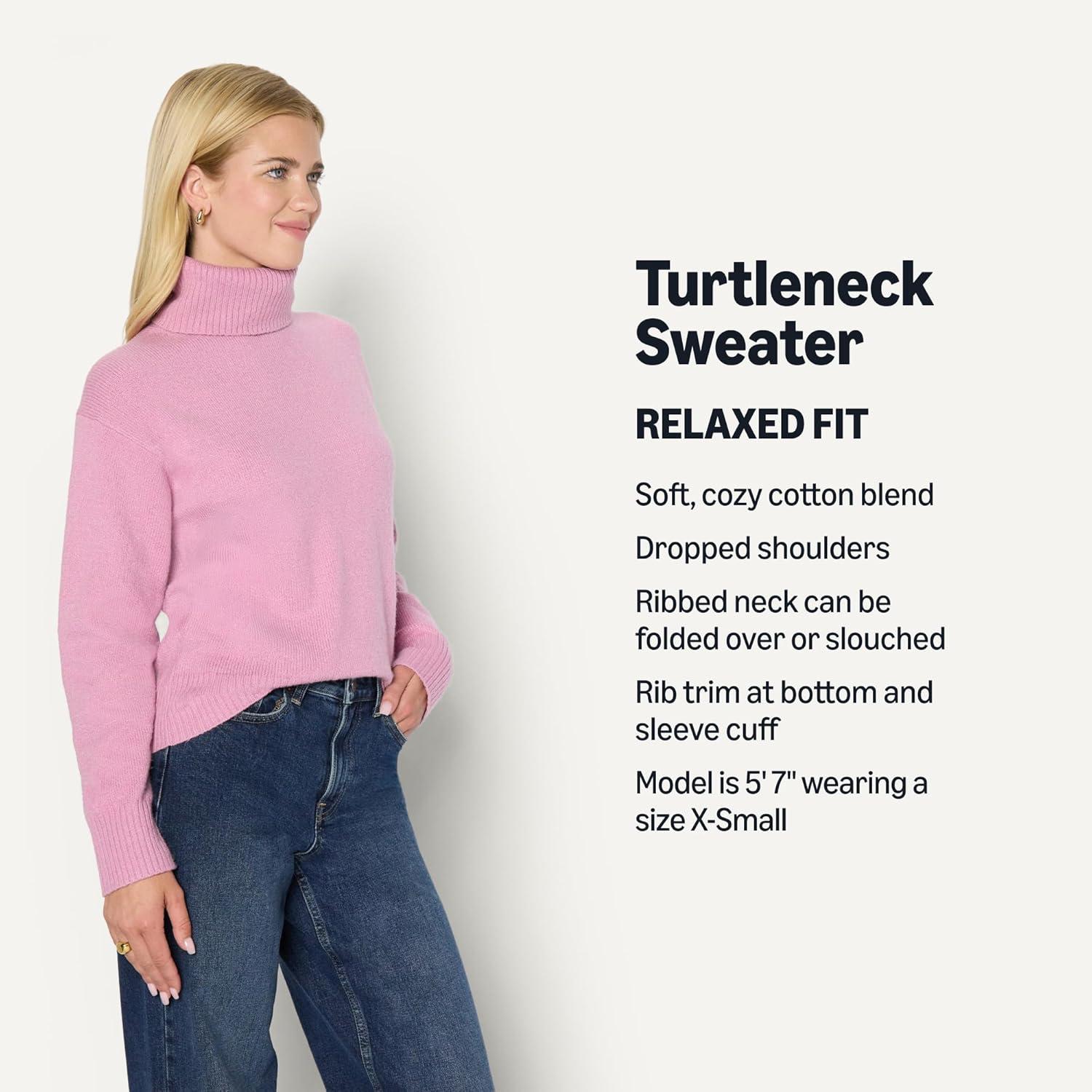 imageAmazon Essentials Womens RelaxedFit Cotton Blend Turtleneck Pullover SweaterMauve