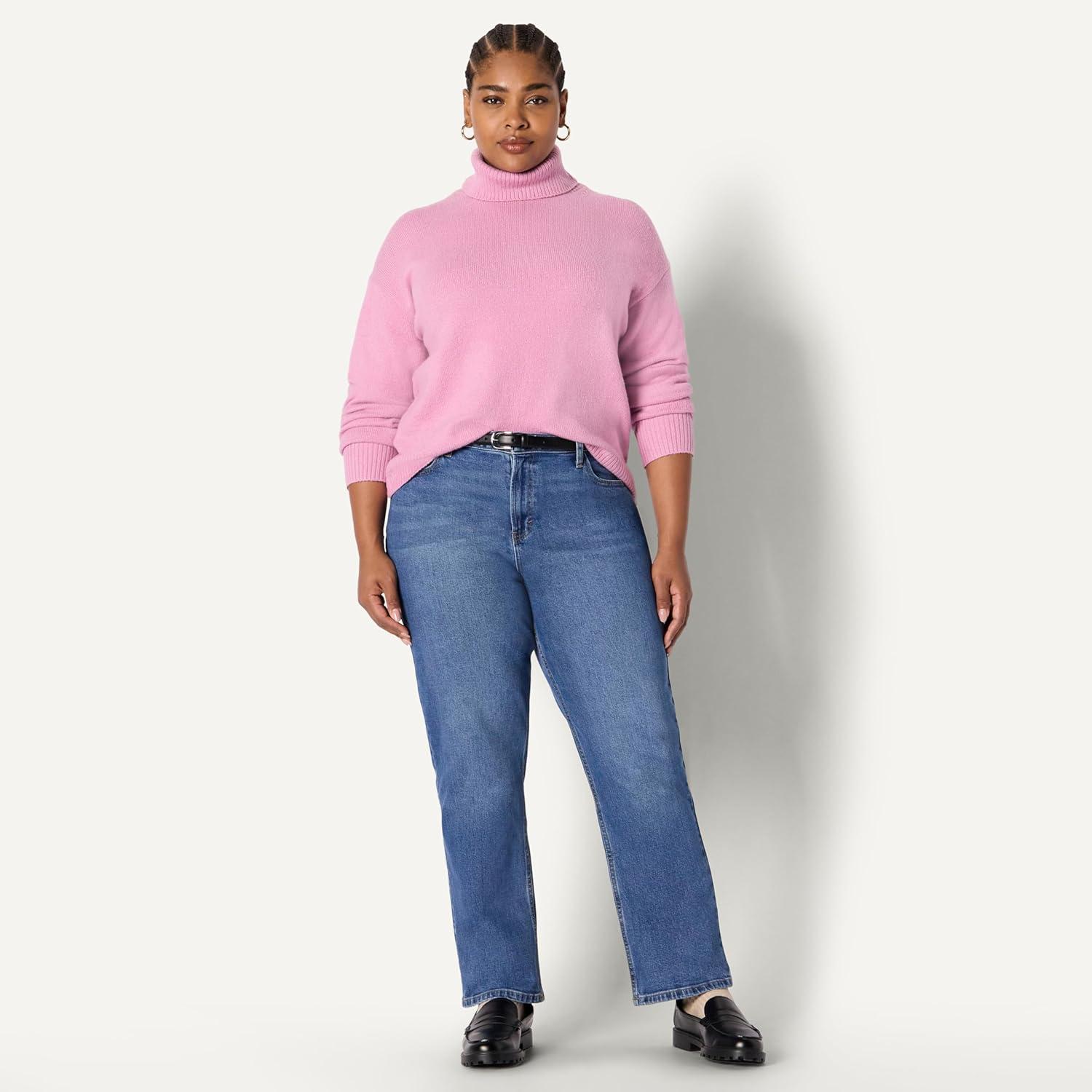 imageAmazon Essentials Womens RelaxedFit Cotton Blend Turtleneck Pullover SweaterMauve