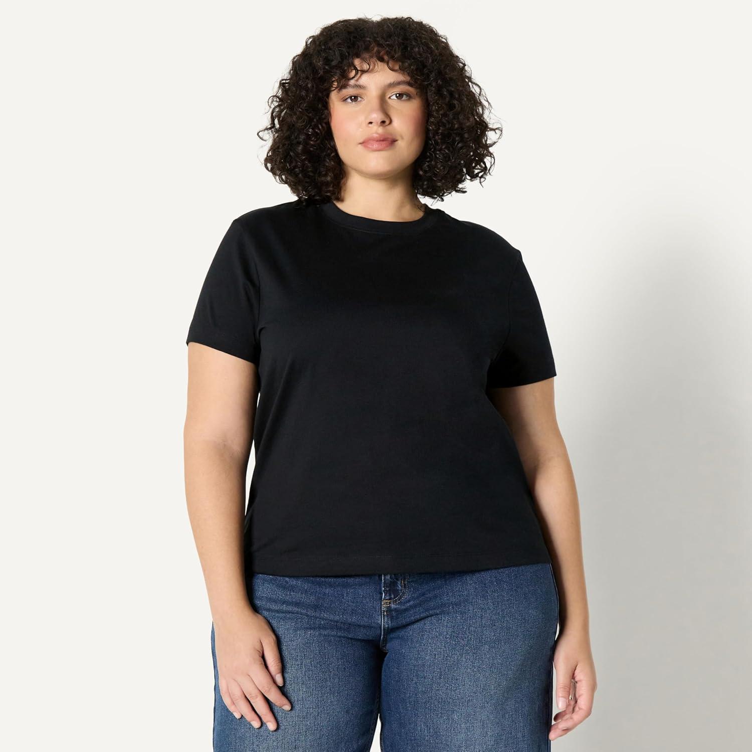 imageAmazon Essentials Womens RelaxedFit Cotton Crewneck TShirtBlack