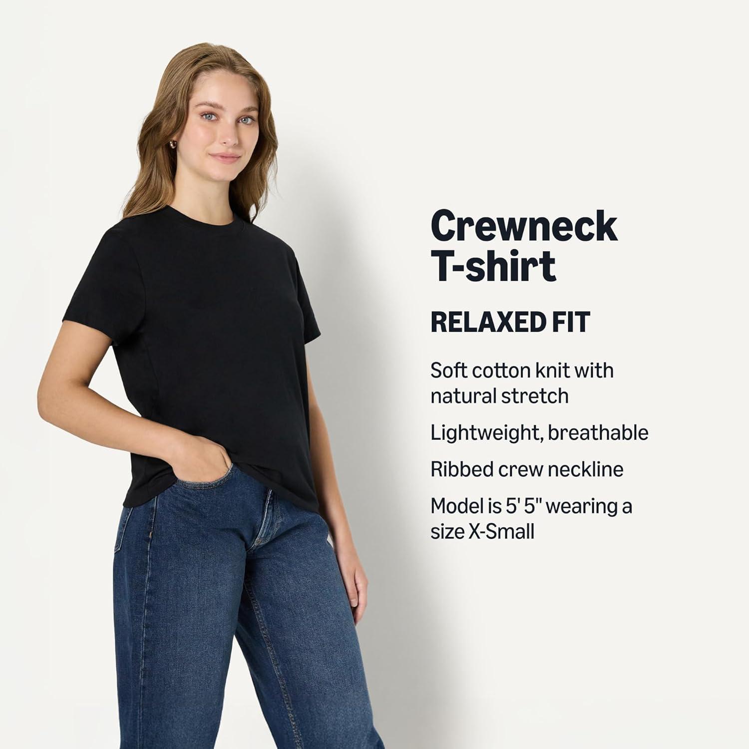 imageAmazon Essentials Womens RelaxedFit Cotton Crewneck TShirtBlack