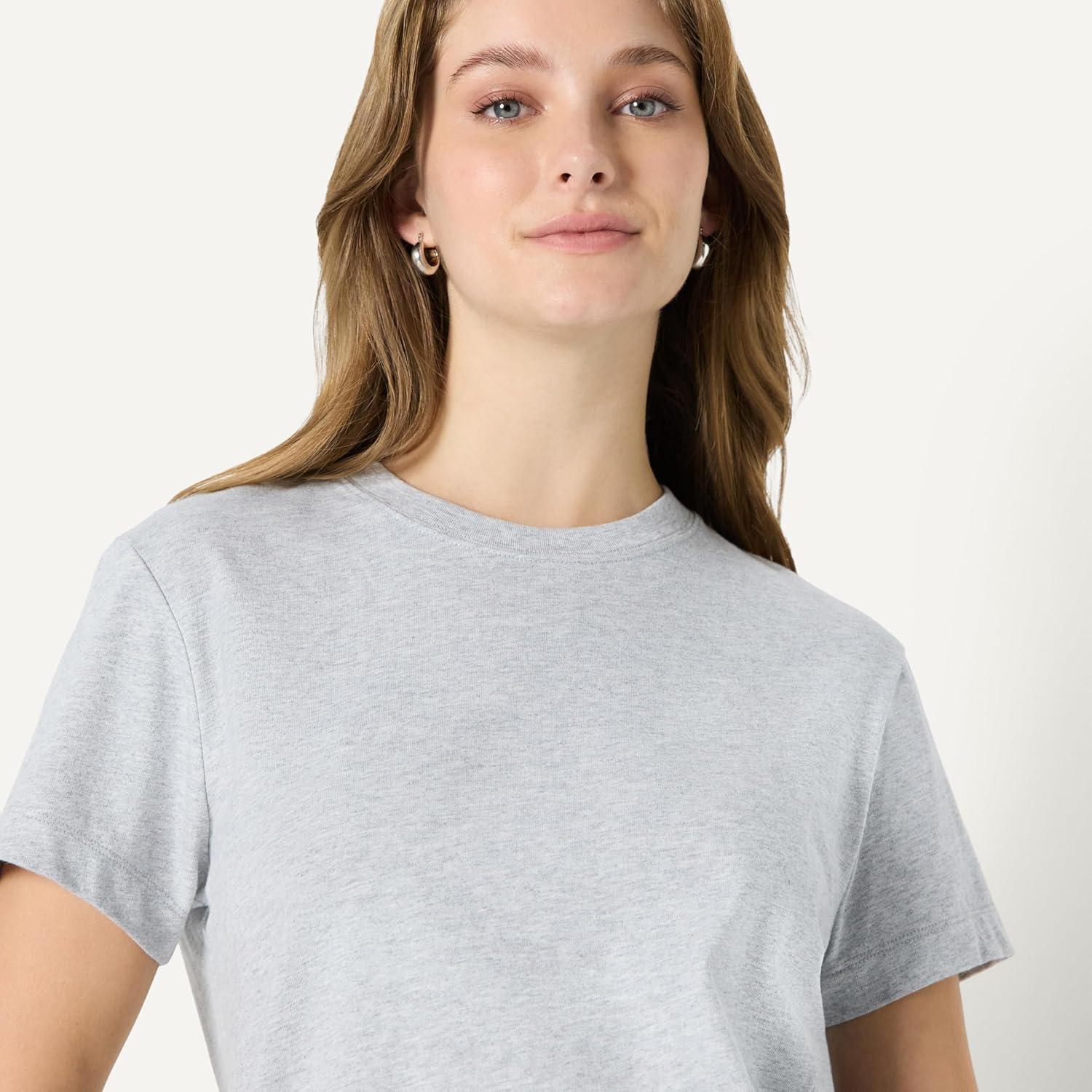 imageAmazon Essentials Womens RelaxedFit Cotton Crewneck TShirtLight Grey Heather