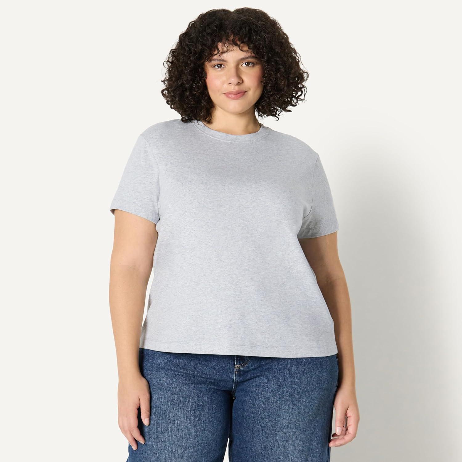 imageAmazon Essentials Womens RelaxedFit Cotton Crewneck TShirtLight Grey Heather