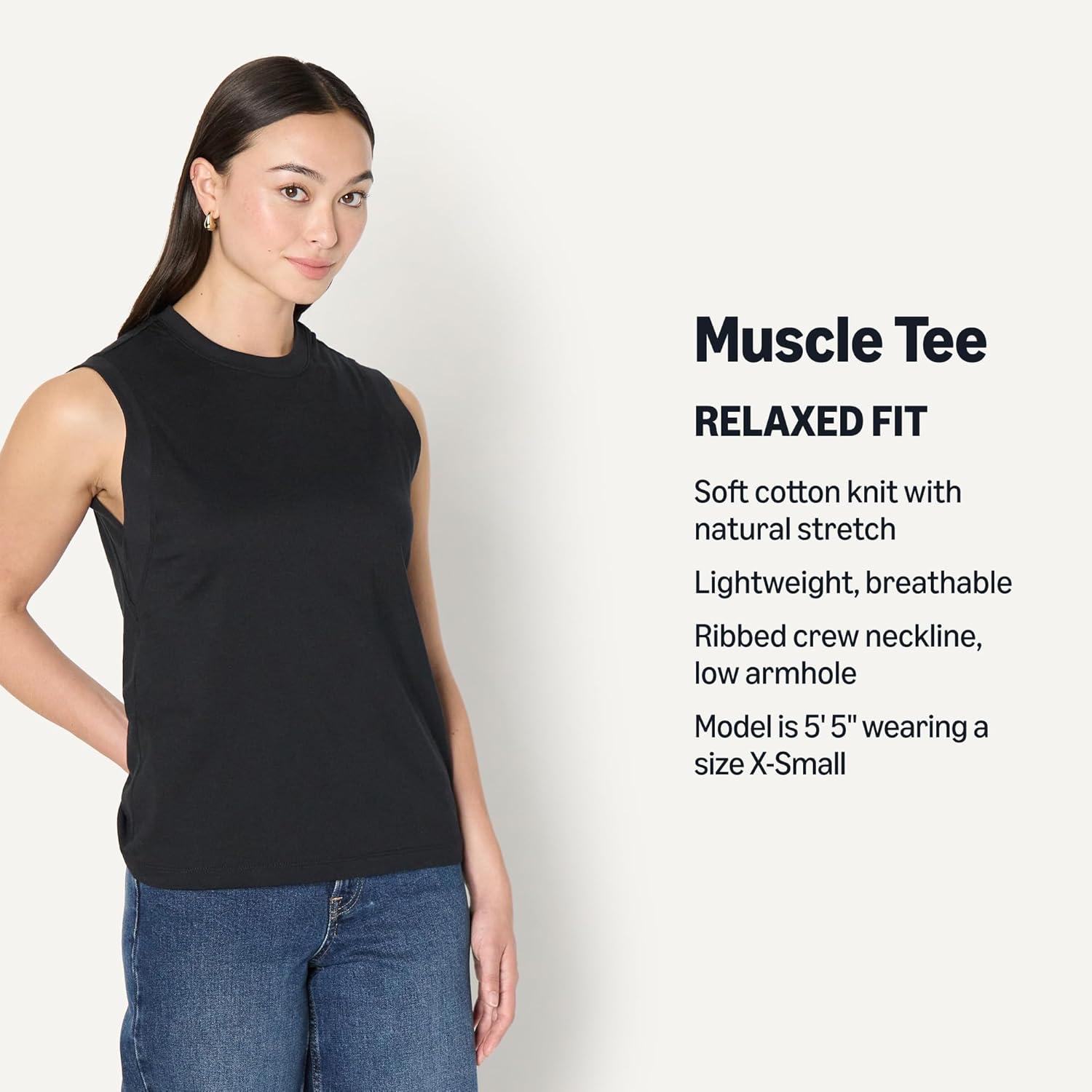 imageAmazon Essentials Womens RelaxedFit Cotton Muscle TeeBlack