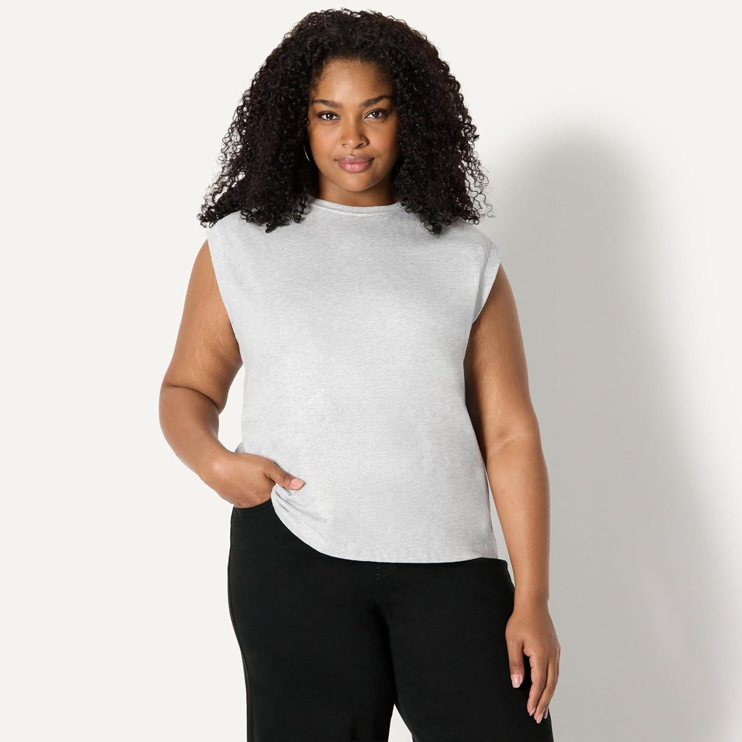 imageAmazon Essentials Womens RelaxedFit Cotton Muscle TeeLight Grey Heather