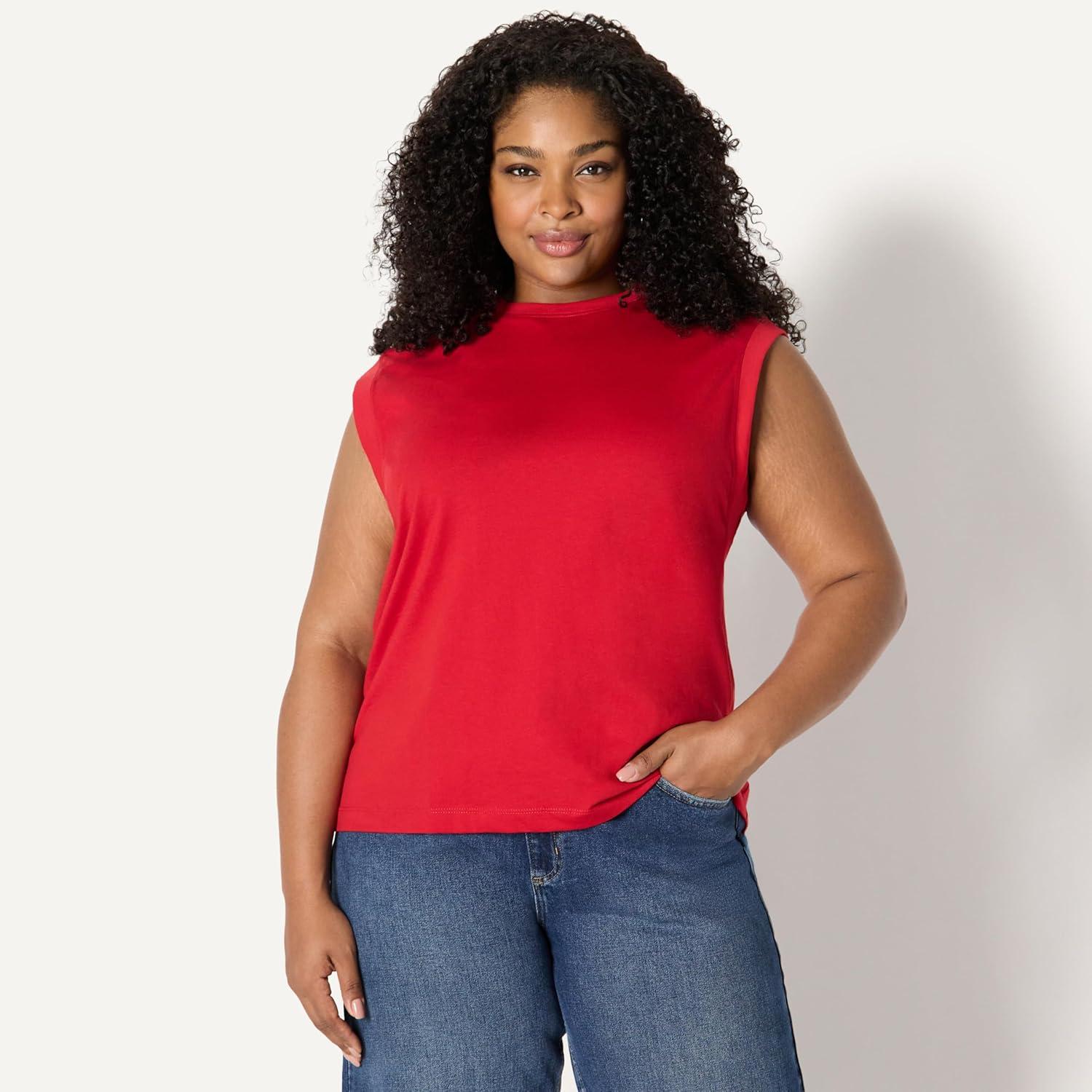 imageAmazon Essentials Womens RelaxedFit Cotton Muscle TeeRed