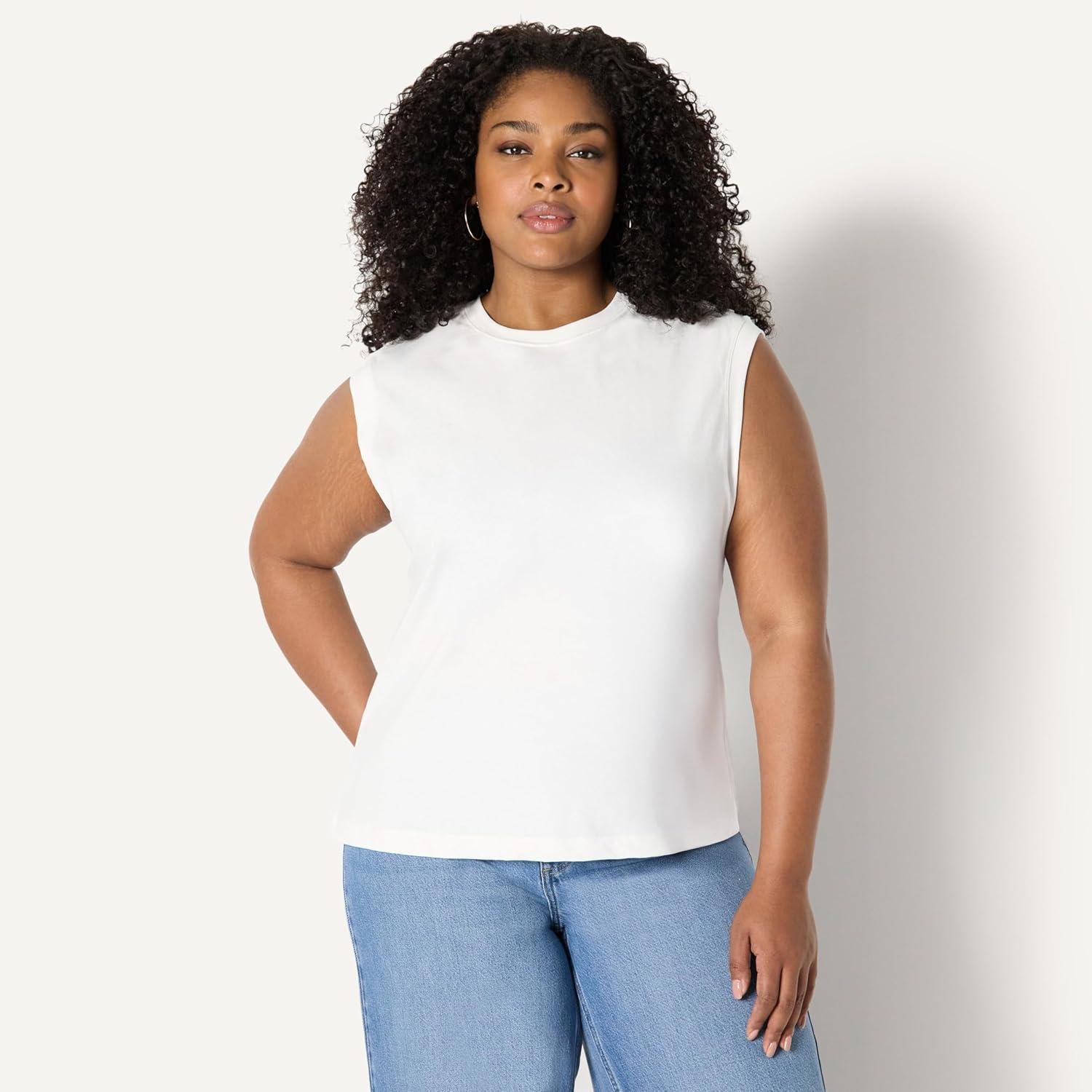 imageAmazon Essentials Womens RelaxedFit Cotton Muscle TeeWhite