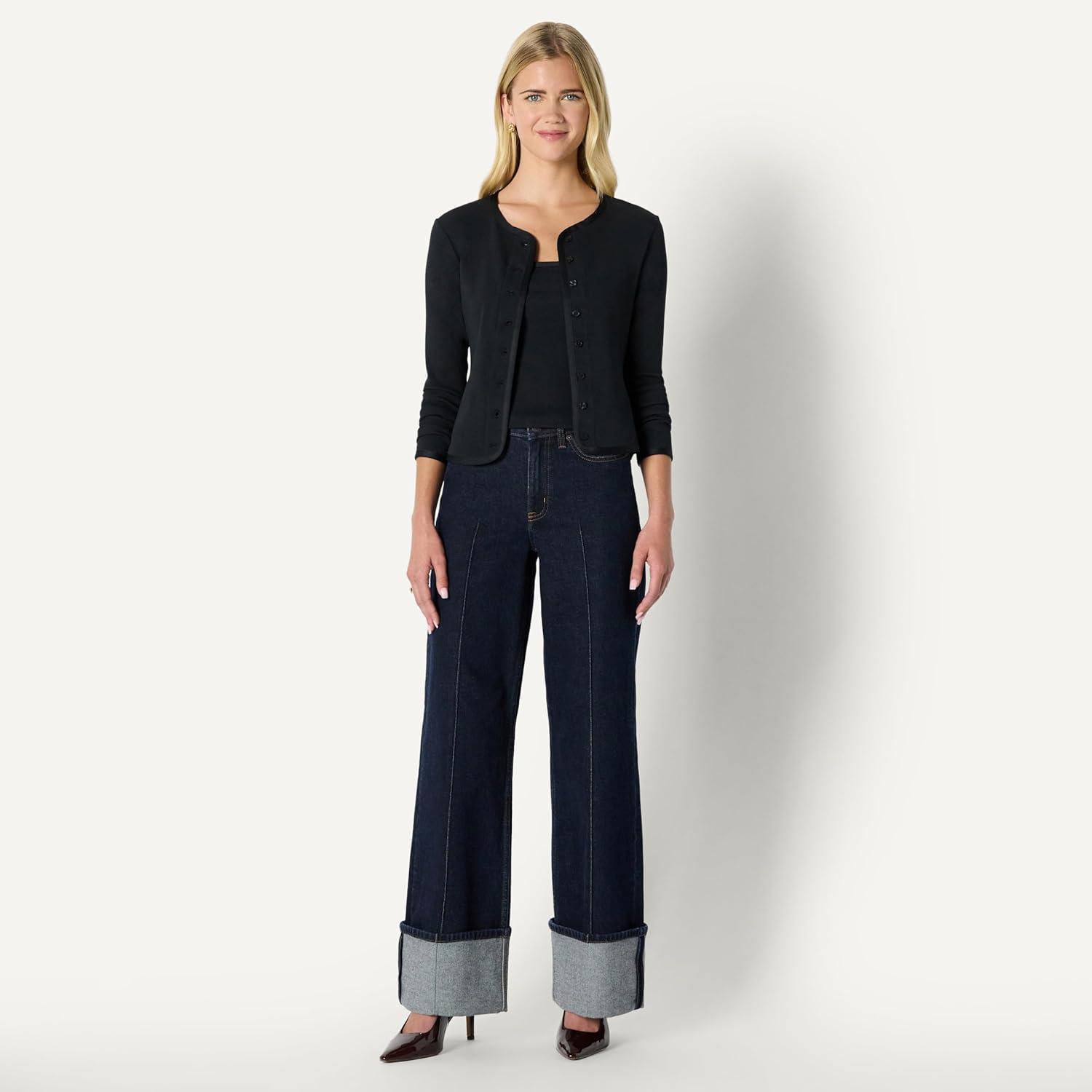 imageAmazon Essentials Womens SlimFit Ribbed Cardigan ampamp Cami Set with Removable StrapsBlack