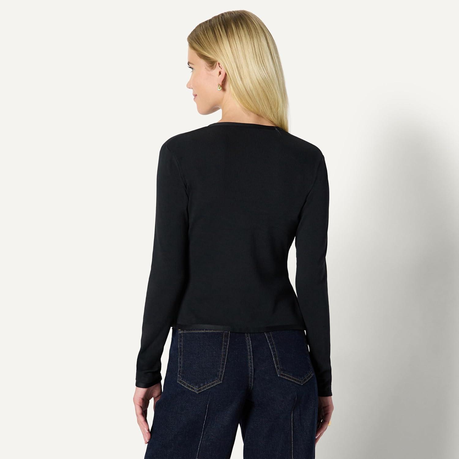 imageAmazon Essentials Womens SlimFit Ribbed Cardigan ampamp Cami Set with Removable StrapsBlack