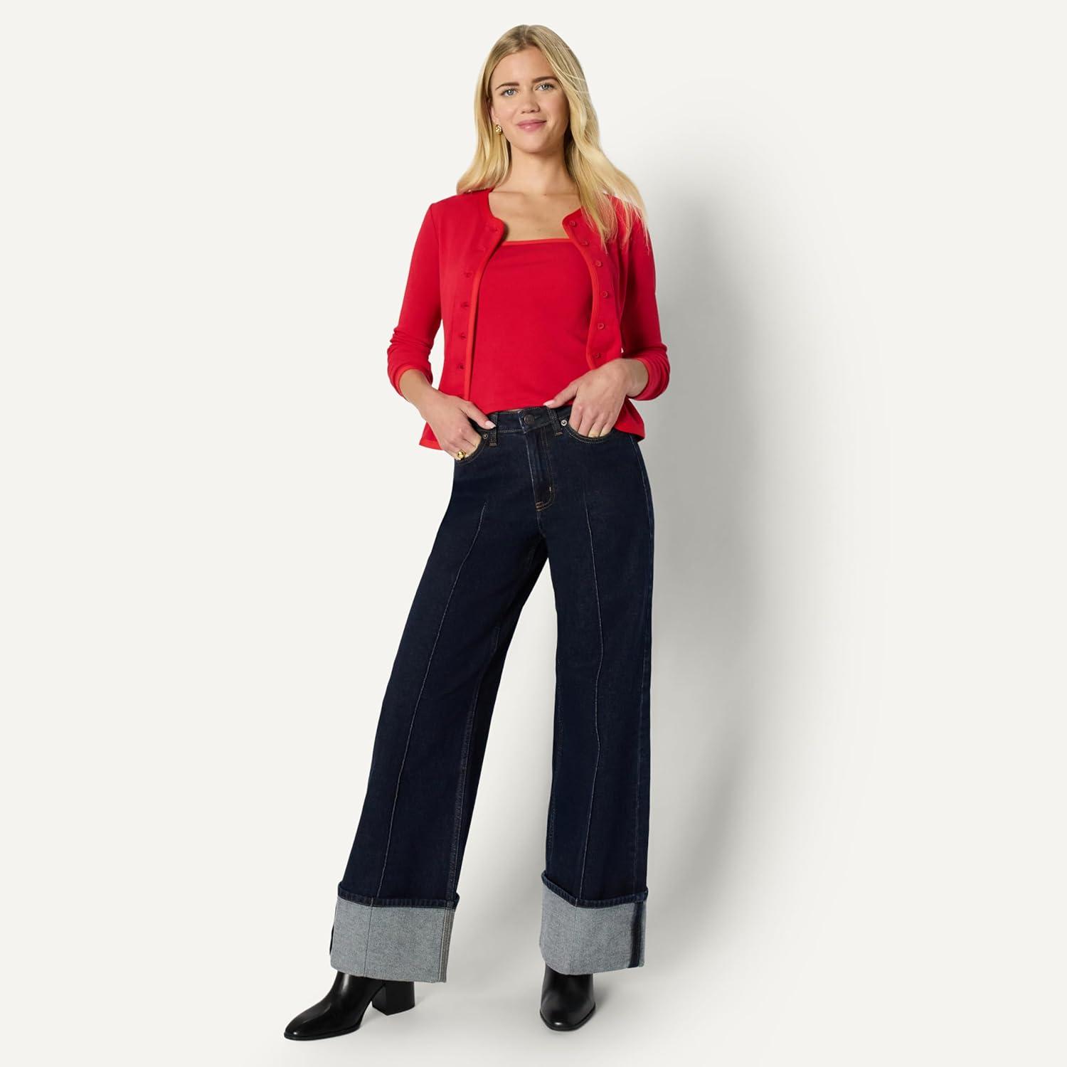 imageAmazon Essentials Womens SlimFit Ribbed Cardigan ampamp Cami Set with Removable StrapsRed