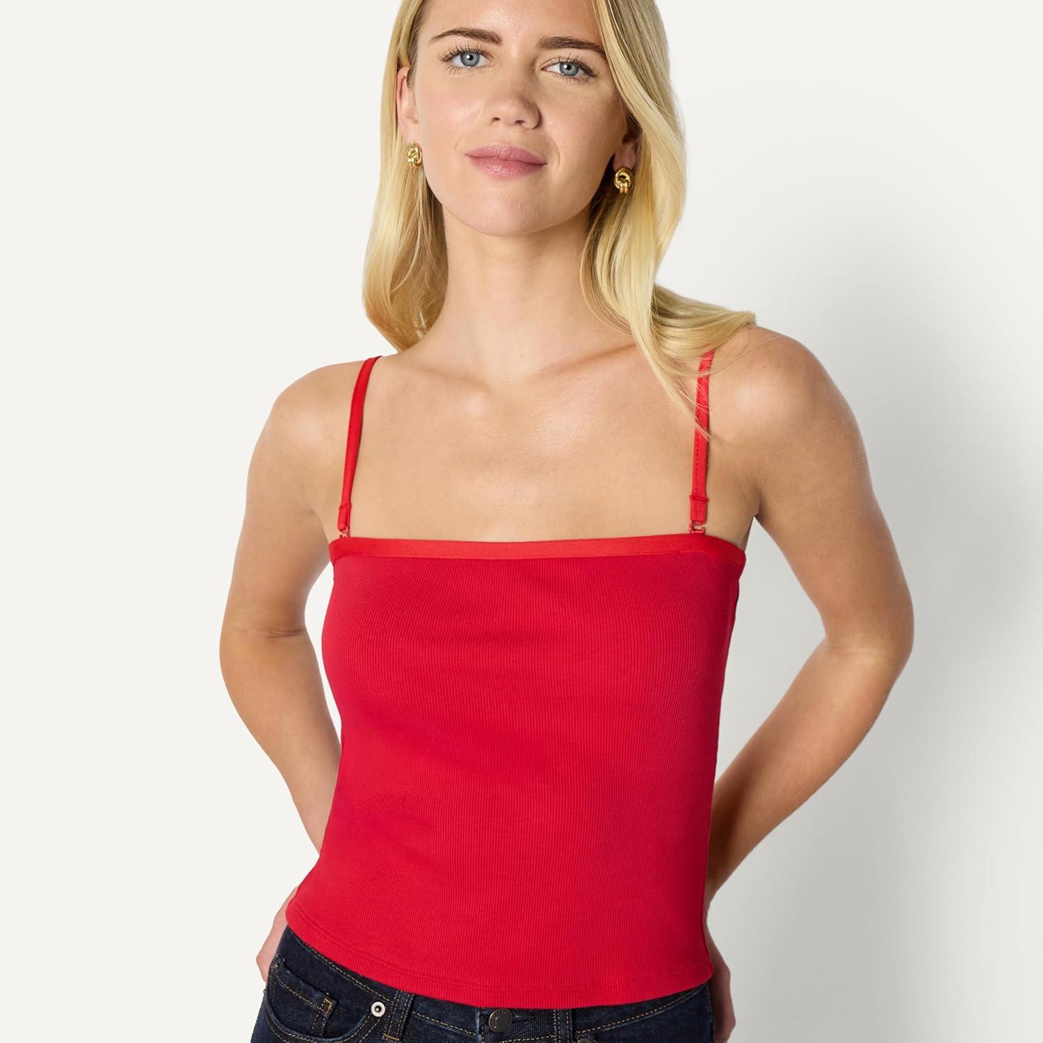 imageAmazon Essentials Womens SlimFit Ribbed Cardigan ampamp Cami Set with Removable StrapsRed
