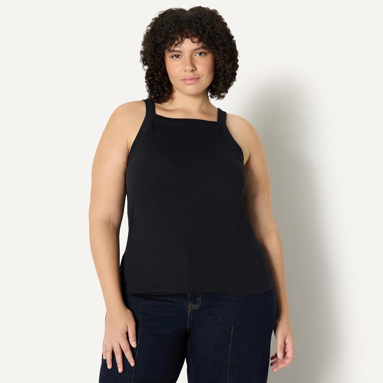 imageAmazon Essentials Womens SlimFit Stretch Rib HighNeck TankBlack