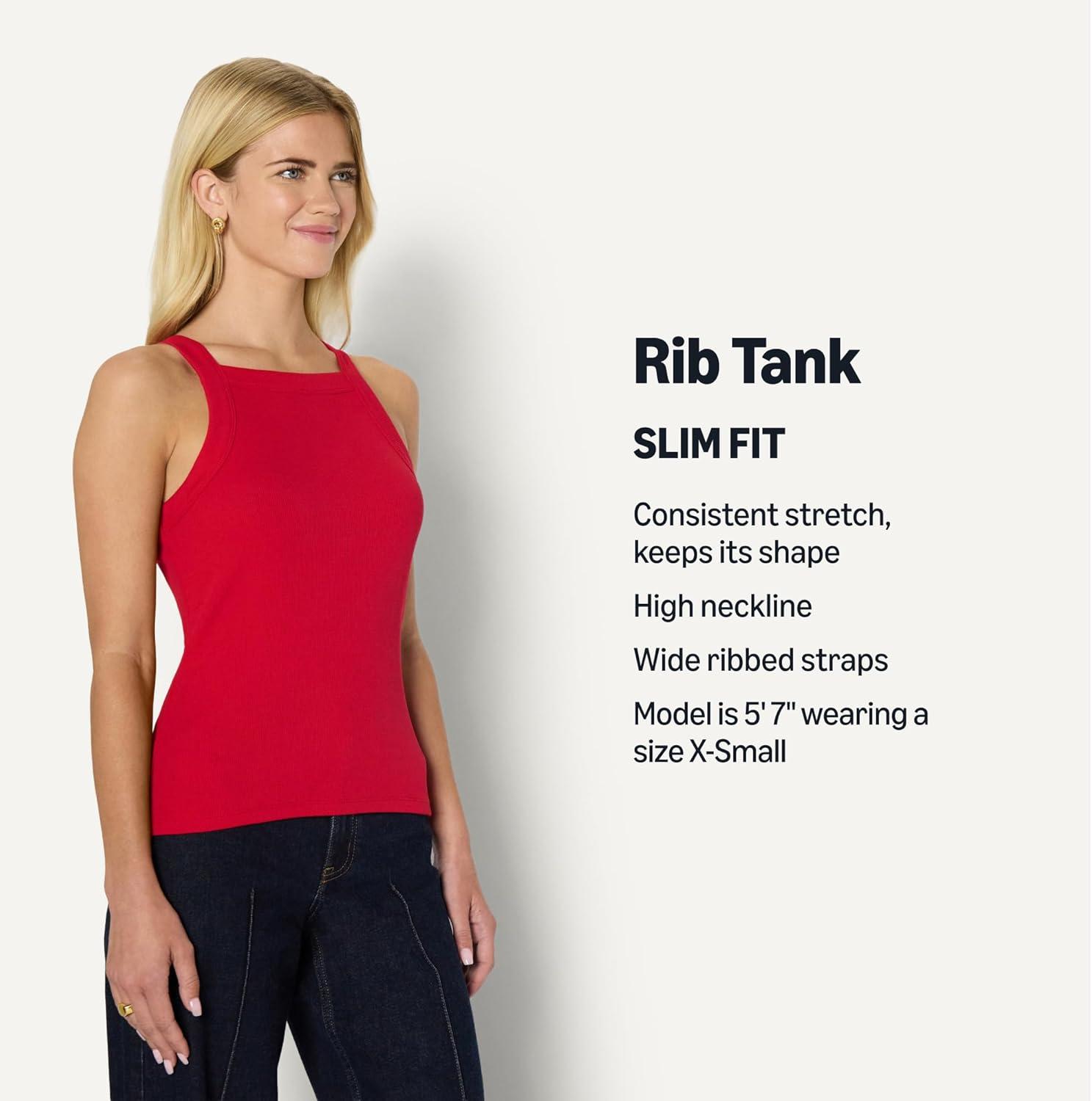 imageAmazon Essentials Womens SlimFit Stretch Rib HighNeck TankRed