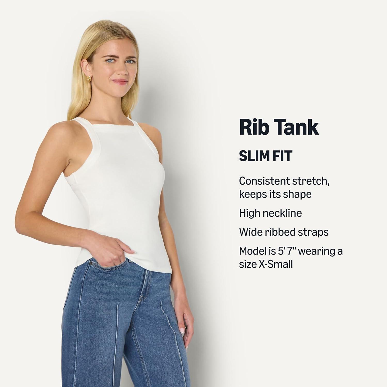 imageAmazon Essentials Womens SlimFit Stretch Rib HighNeck TankWhite
