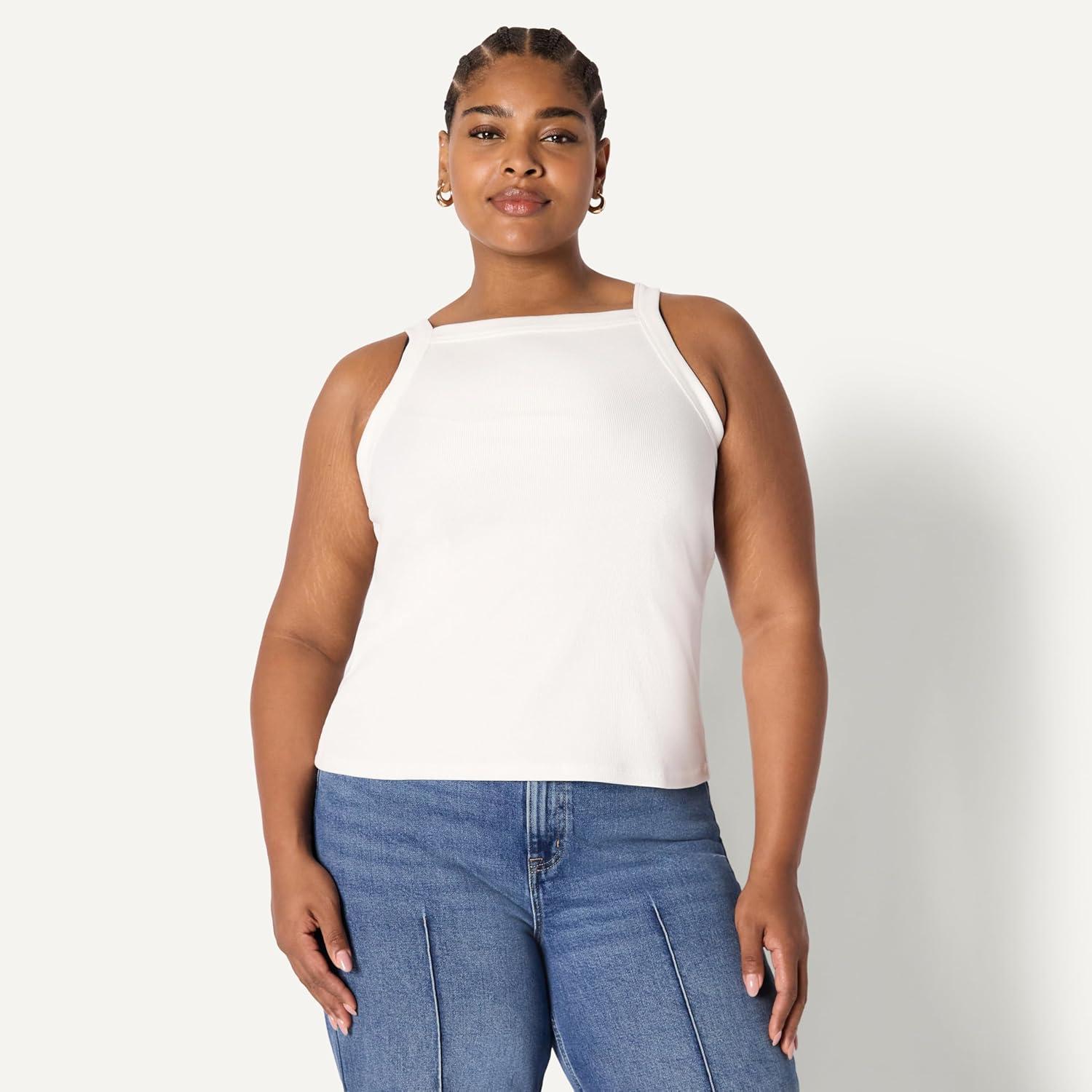 imageAmazon Essentials Womens SlimFit Stretch Rib HighNeck TankWhite