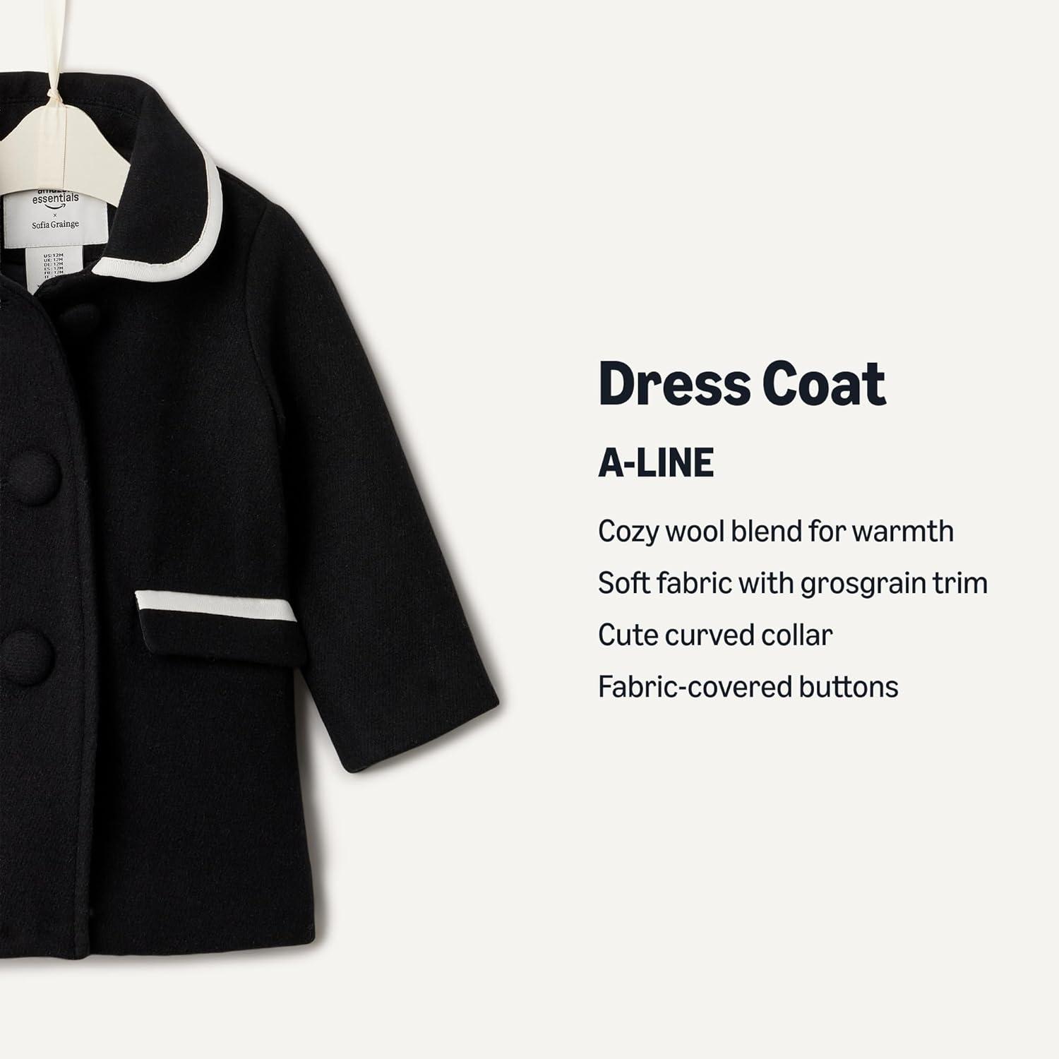 imageAmazon Essentials babygirls Wool Blend CoatBlack