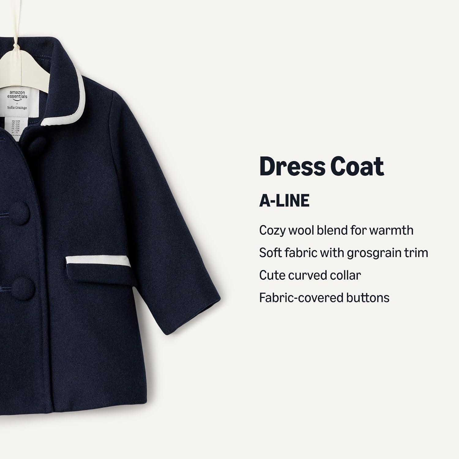 imageAmazon Essentials babygirls Wool Blend CoatNavy