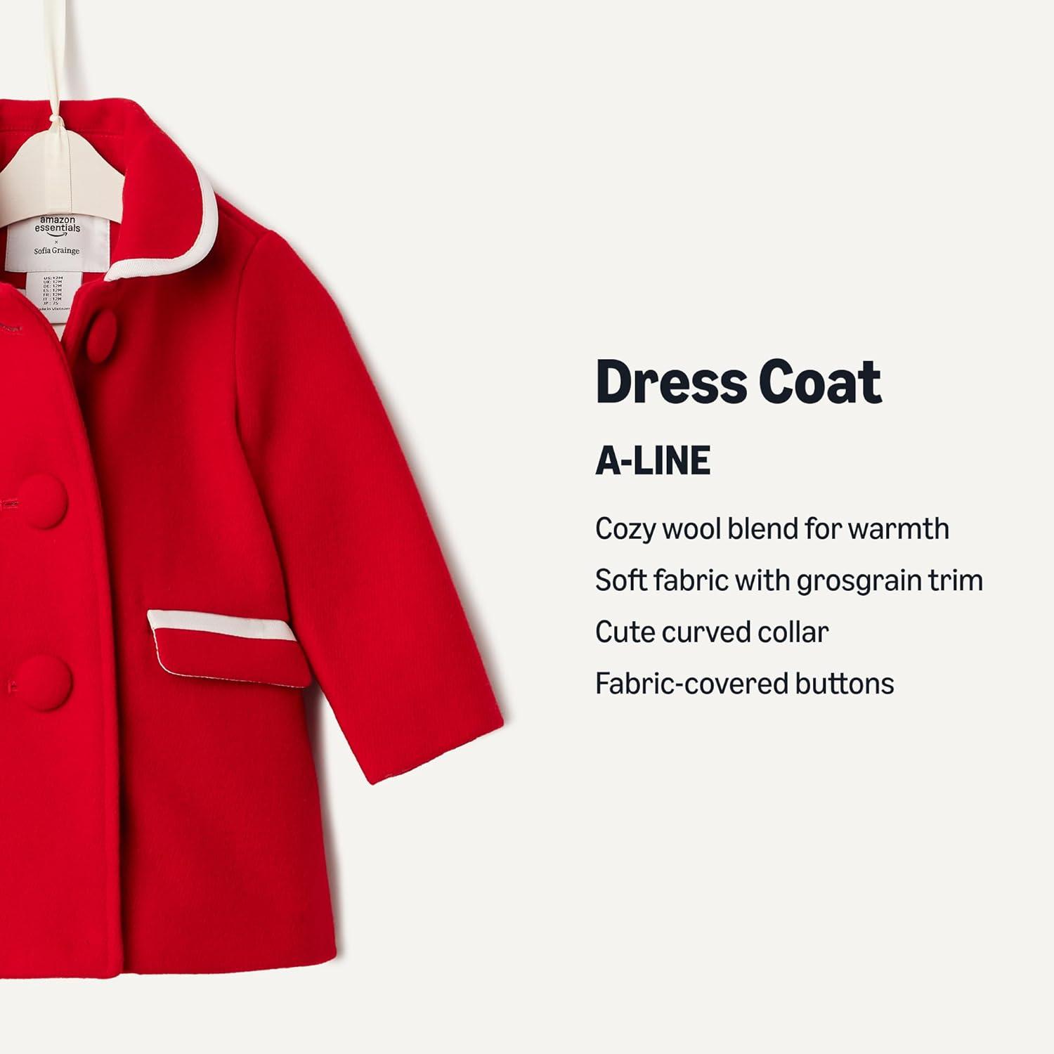 imageAmazon Essentials babygirls Wool Blend CoatRed