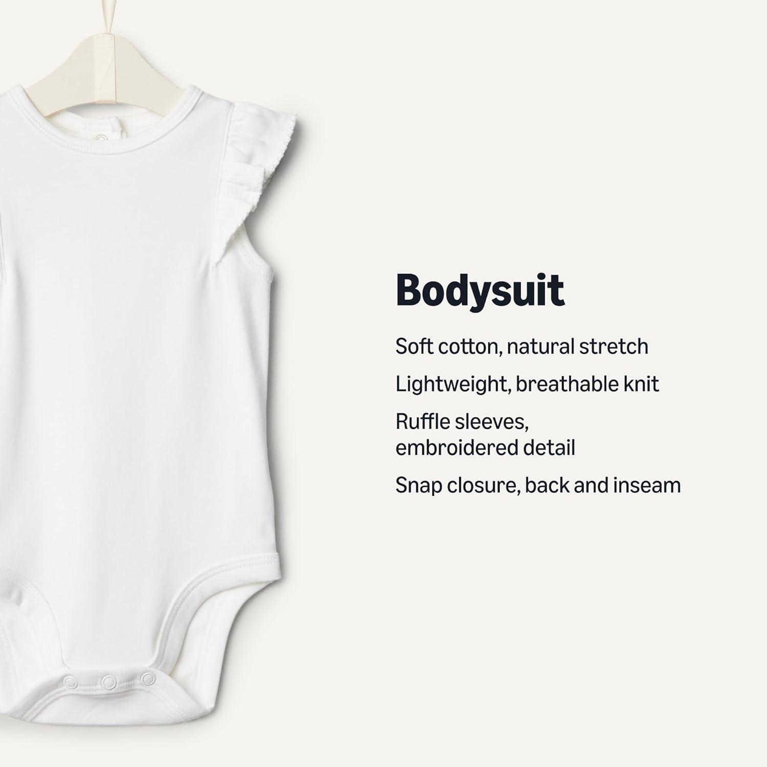 imageAmazon Essentials x Sofia Grainge Baby Girls Embroidered Ruffle Bodysuit Pack of 2Light PinkWhite