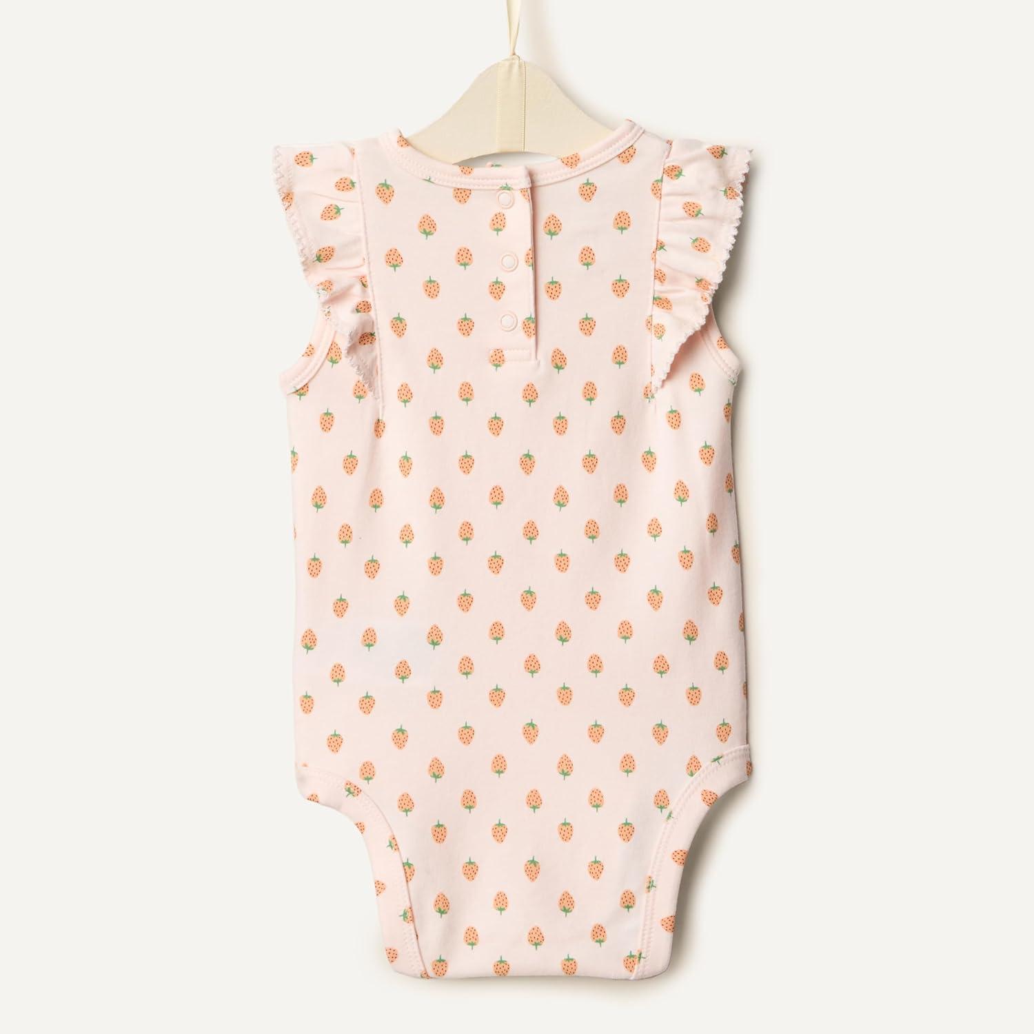 imageAmazon Essentials x Sofia Grainge Baby Girls Embroidered Ruffle Bodysuit Pack of 2StrawberryStripe