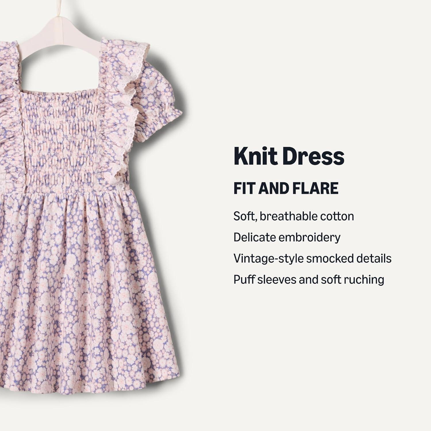 imageAmazon Essentials x Sofia Grainge Toddlers and Baby Girls Embroidered Knit DressBlue Ivory Delicate Floral