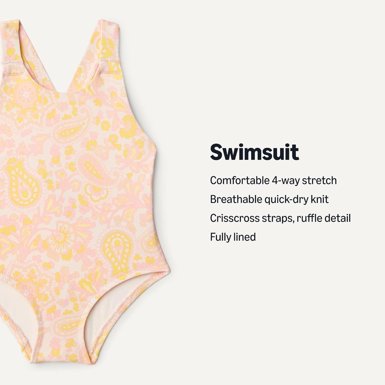 imageAmazon Essentials x Sofia Grainge Toddlers and Baby Girls OnePiece SwimsuitShell Pink Ornate Paisley