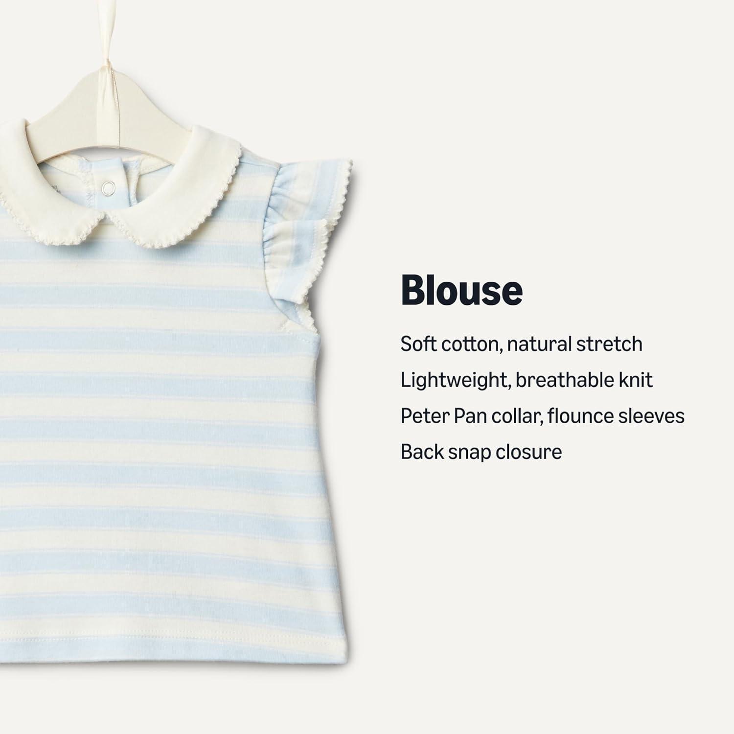 imageAmazon Essentials x Sofia Grainge Toddlers and Baby Girls Short Sleeve Blouse Pack of 2Light BlueStripe