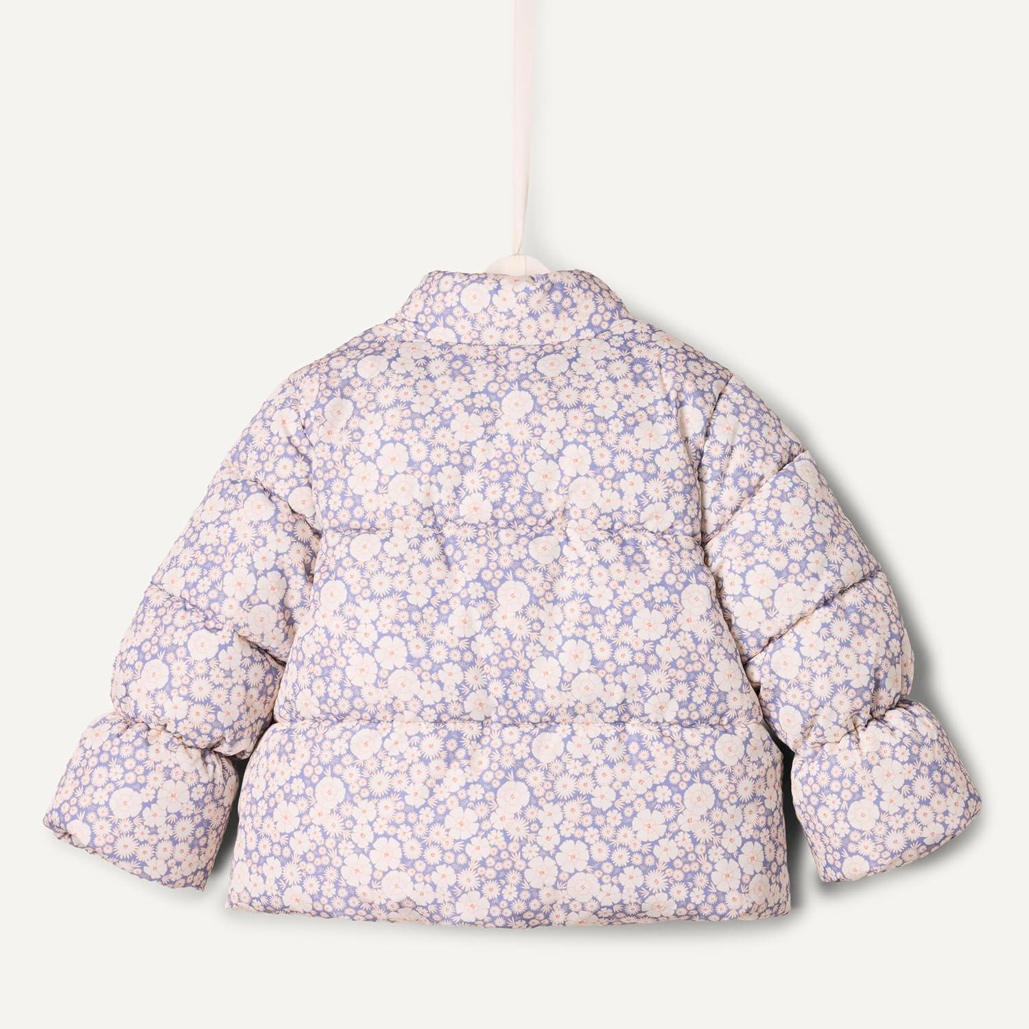 imageAmazon Essentials x Sofia Grainge Toddlers and Baby Girls Taffeta Puffer JacketBlue Ivory Delicate Floral