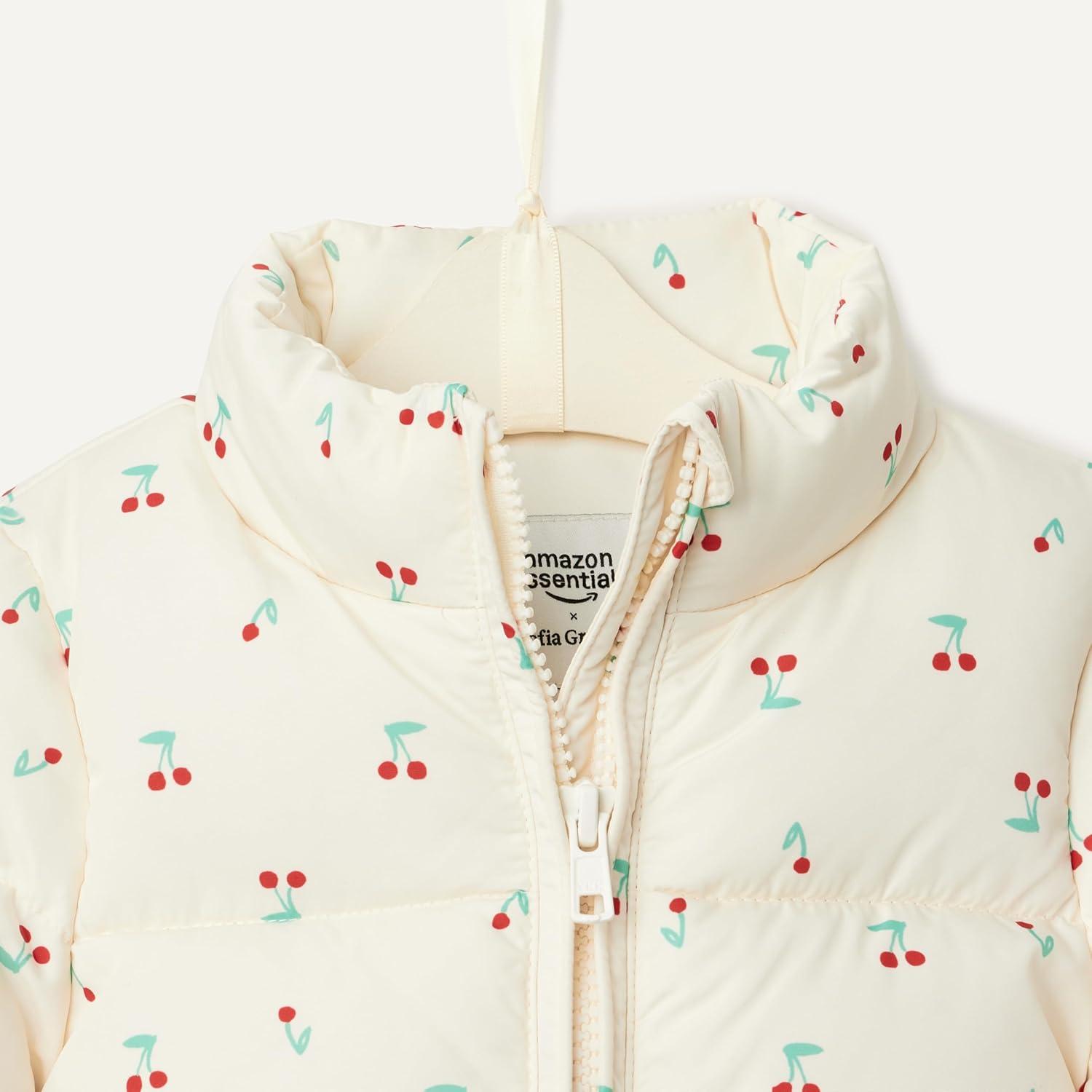 imageAmazon Essentials x Sofia Grainge Toddlers and Baby Girls Taffeta Puffer JacketIvory Cherries